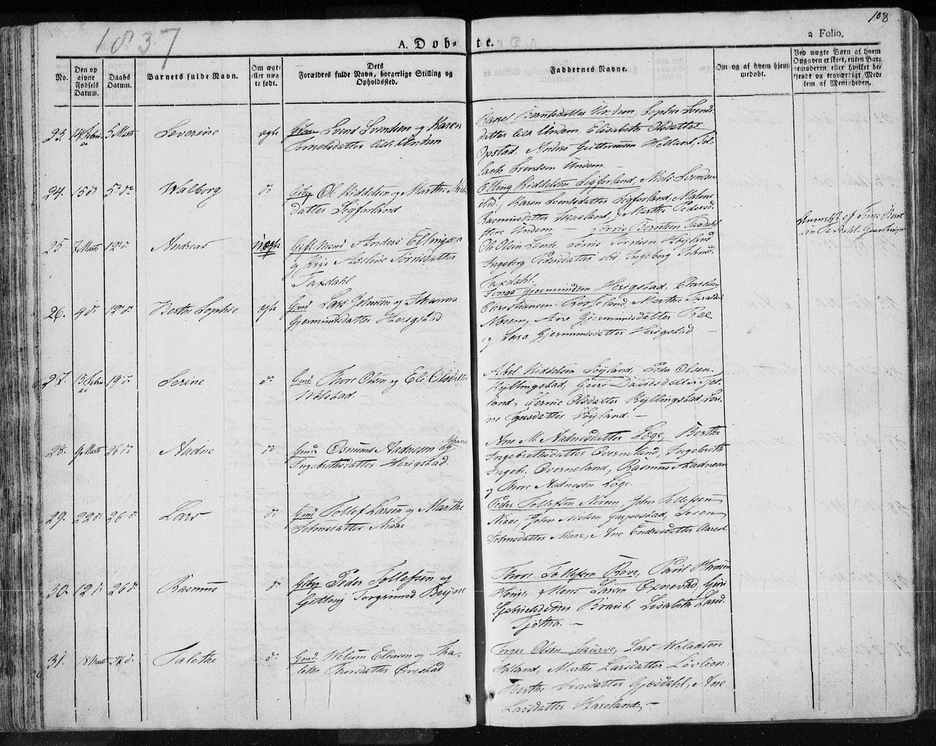 Lye sokneprestkontor, AV/SAST-A-101794/001/30BA/L0004: Parish register (official) no. A 4, 1826-1841, p. 108