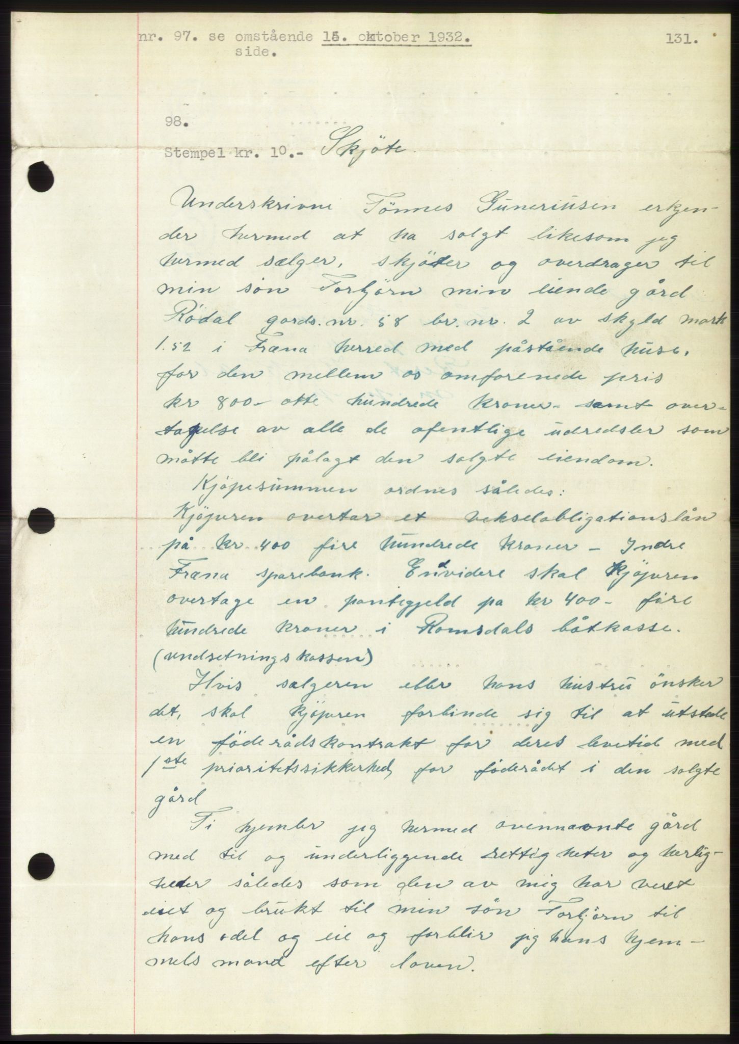 Romsdal sorenskriveri, AV/SAT-A-4149/1/2/2C/L0062: Mortgage book no. 56, 1932-1933, Deed date: 15.10.1932