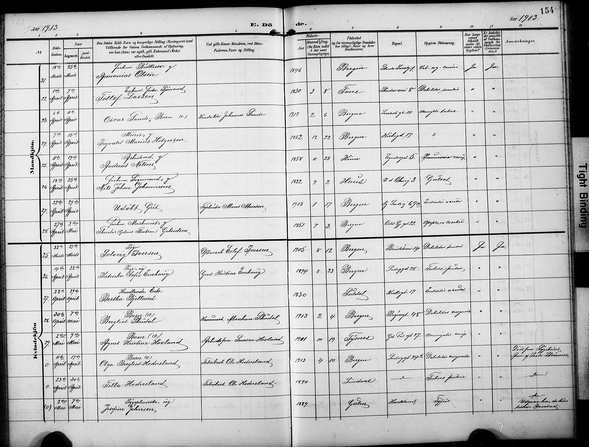 Sandviken Sokneprestembete, SAB/A-77601/H/Hb/L0017: Parish register (copy) no. E 1, 1903-1926, p. 154