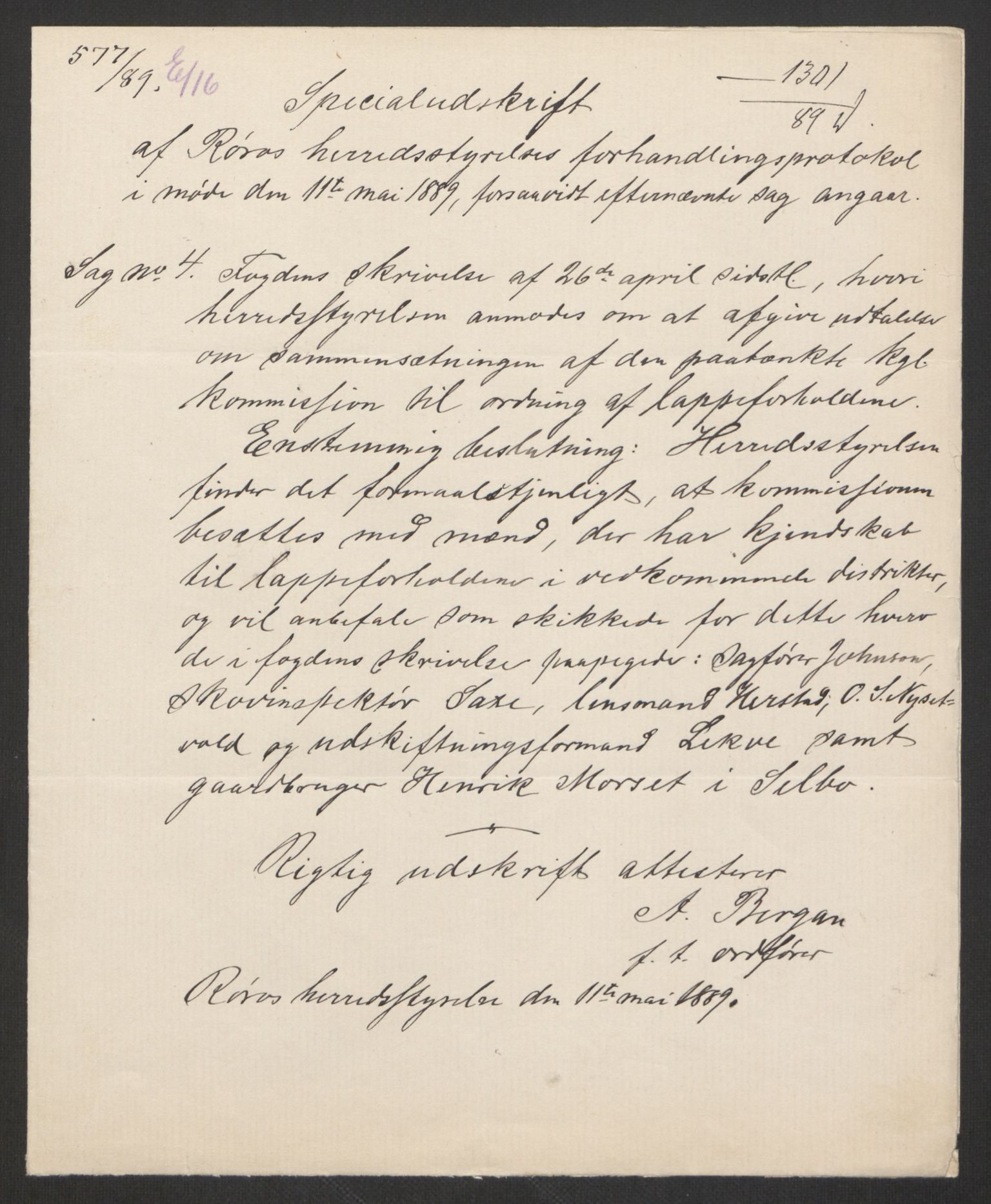 Landbruksdepartementet, Kontorer for reindrift og ferskvannsfiske, AV/RA-S-1247/2/E/Eb/L0014: Lappekommisjonen, 1885-1890, p. 539