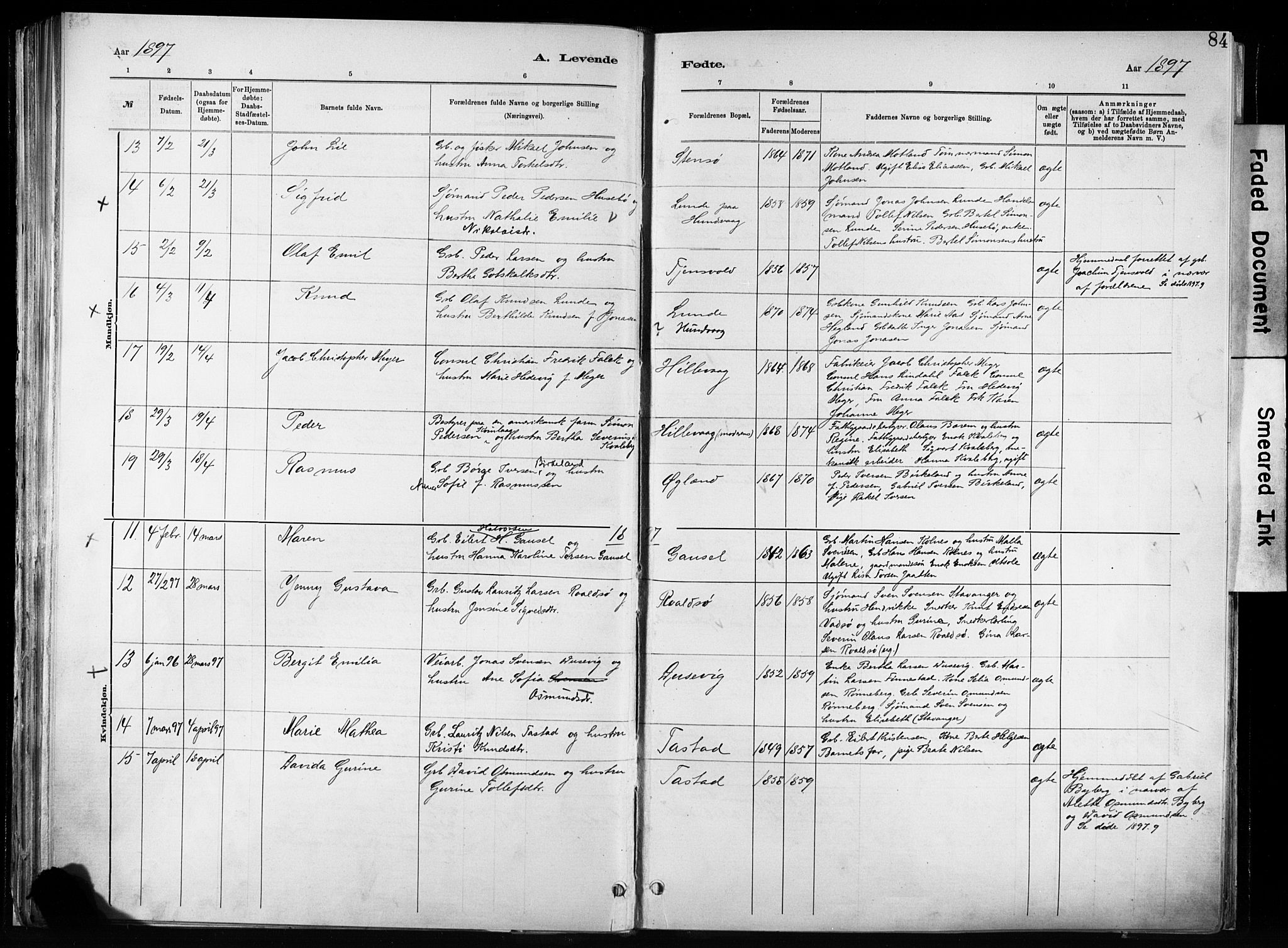 Hetland sokneprestkontor, AV/SAST-A-101826/30/30BA/L0011: Parish register (official) no. A 11, 1884-1911, p. 84