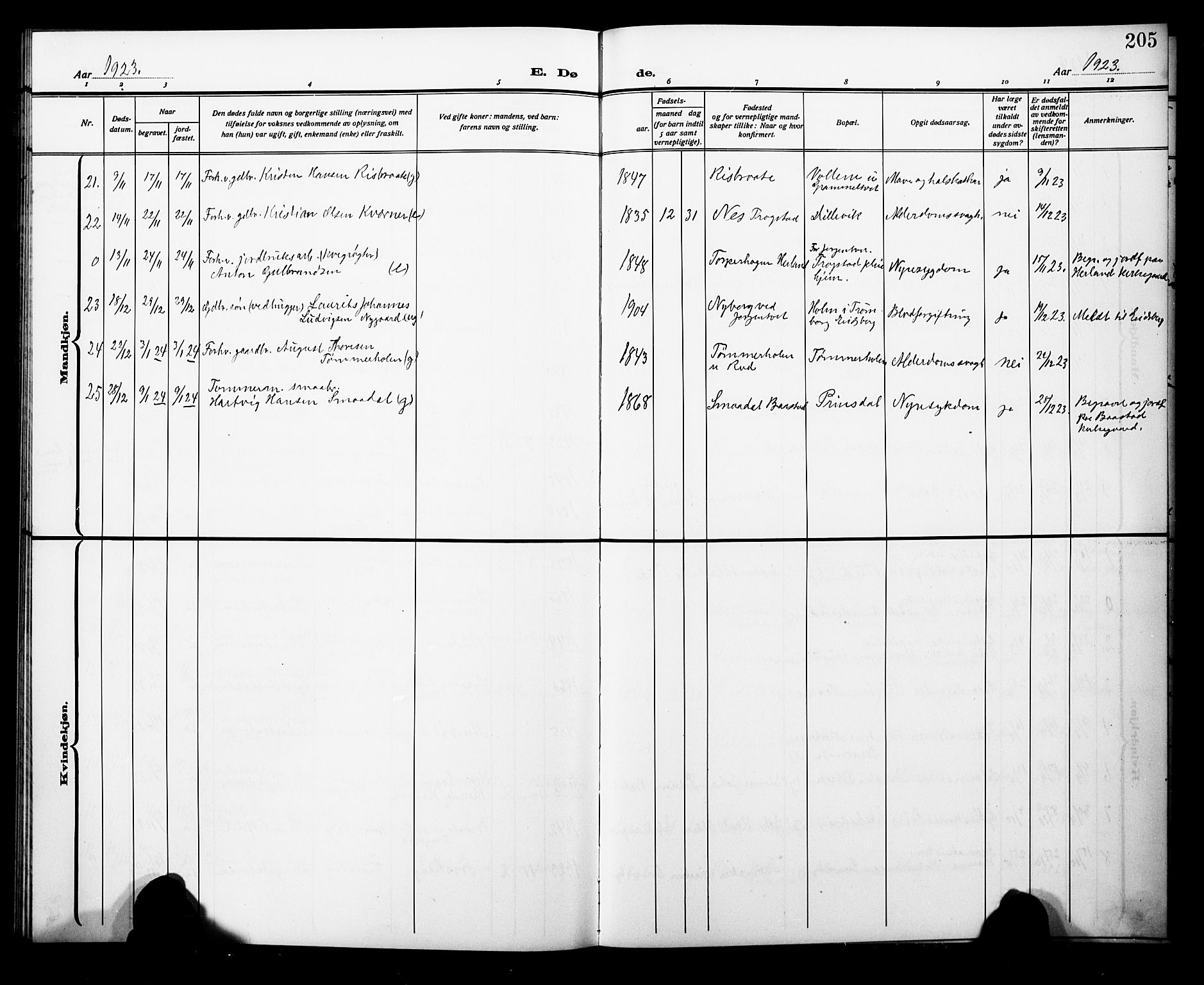 Trøgstad prestekontor Kirkebøker, AV/SAO-A-10925/G/Ga/L0002: Parish register (copy) no. I 2, 1911-1929, p. 205