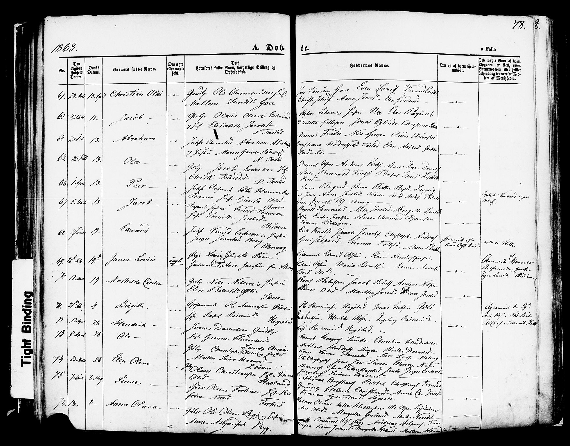 Hetland sokneprestkontor, AV/SAST-A-101826/30/30BA/L0003: Parish register (official) no. A 3, 1862-1876, p. 78