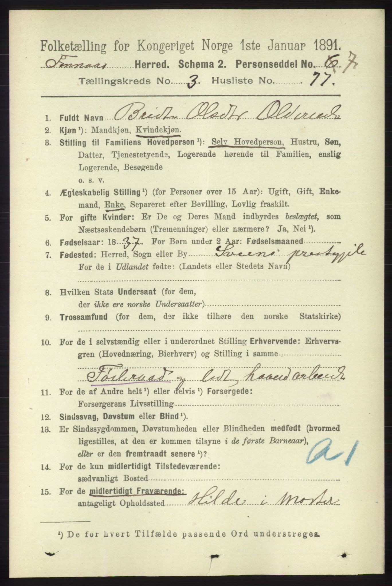 RA, 1891 census for 1218 Finnås, 1891, p. 1582