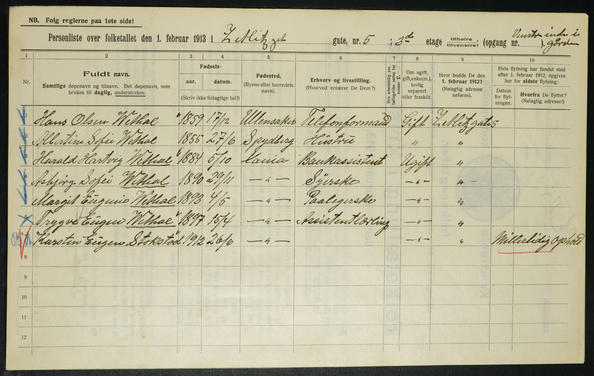 OBA, Municipal Census 1913 for Kristiania, 1913, p. 128600