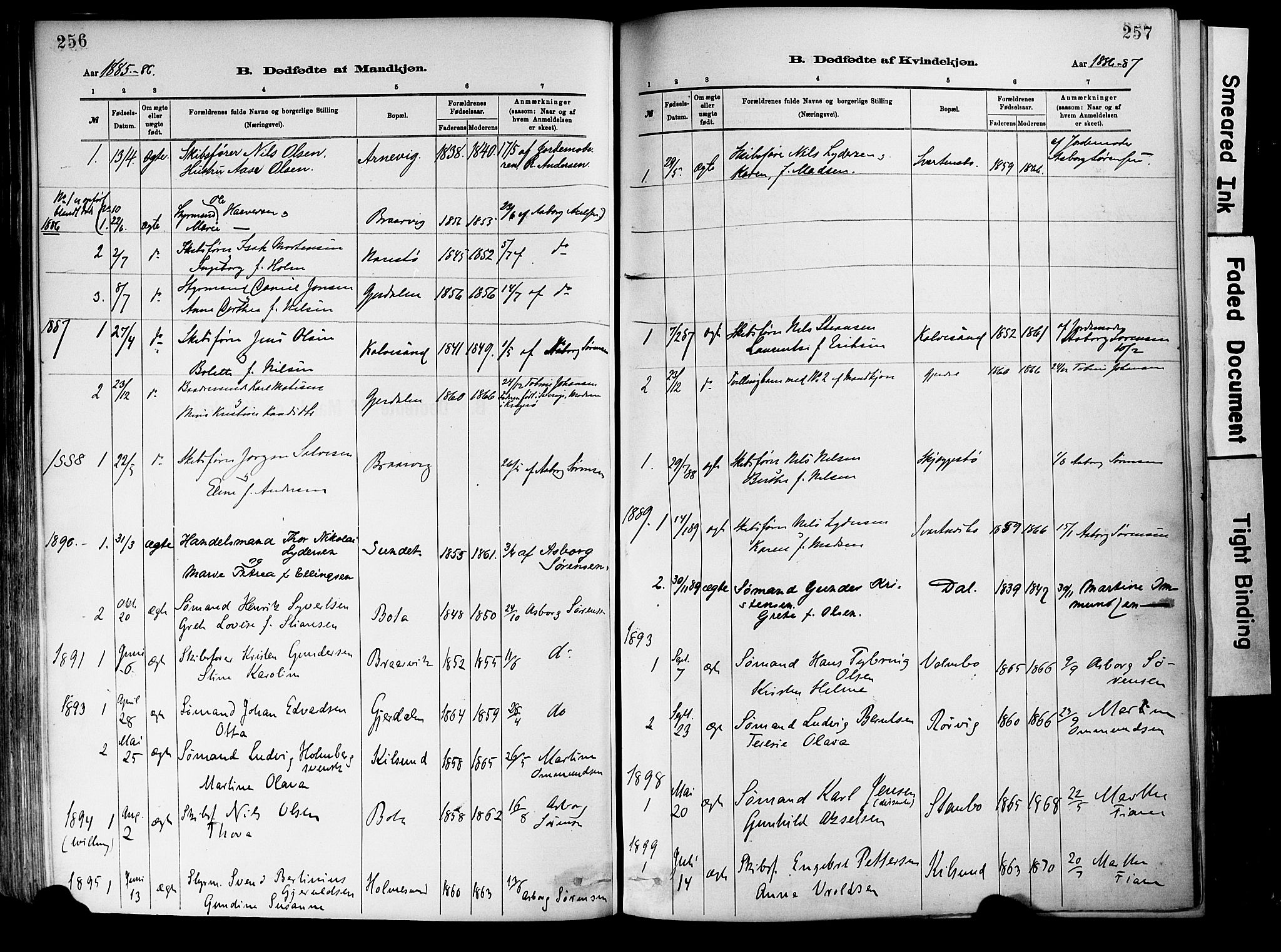 Dypvåg sokneprestkontor, SAK/1111-0007/F/Fa/Fab/L0001: Parish register (official) no. A 1, 1885-1912, p. 256-257