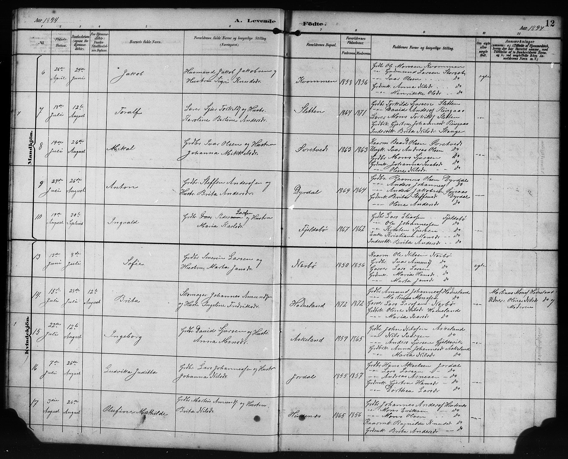 Lindås Sokneprestembete, SAB/A-76701/H/Hab: Parish register (copy) no. E 3, 1892-1905, p. 12