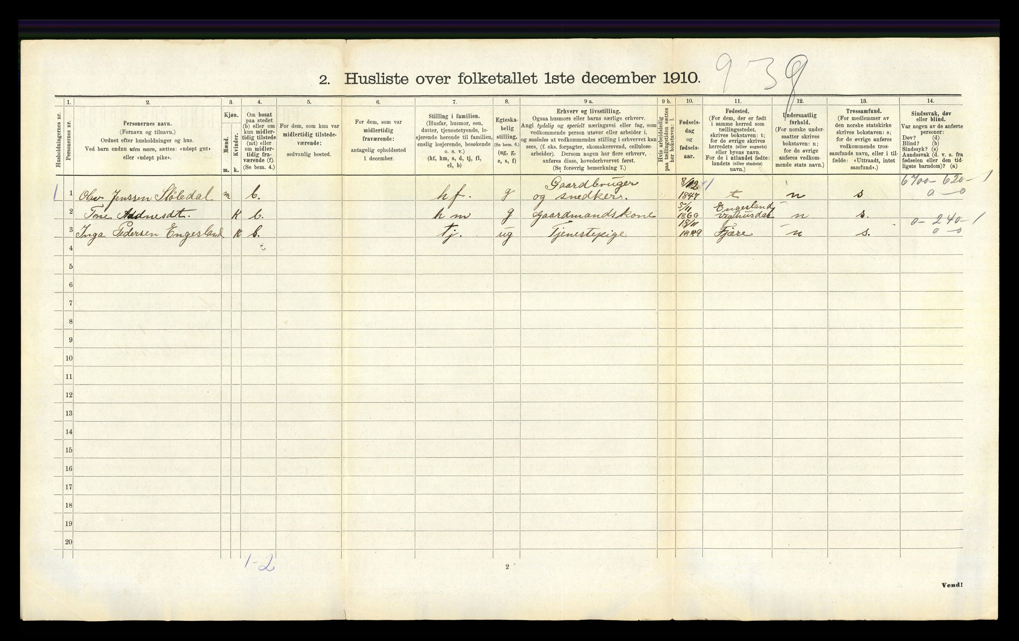 RA, 1910 census for Iveland, 1910, p. 310