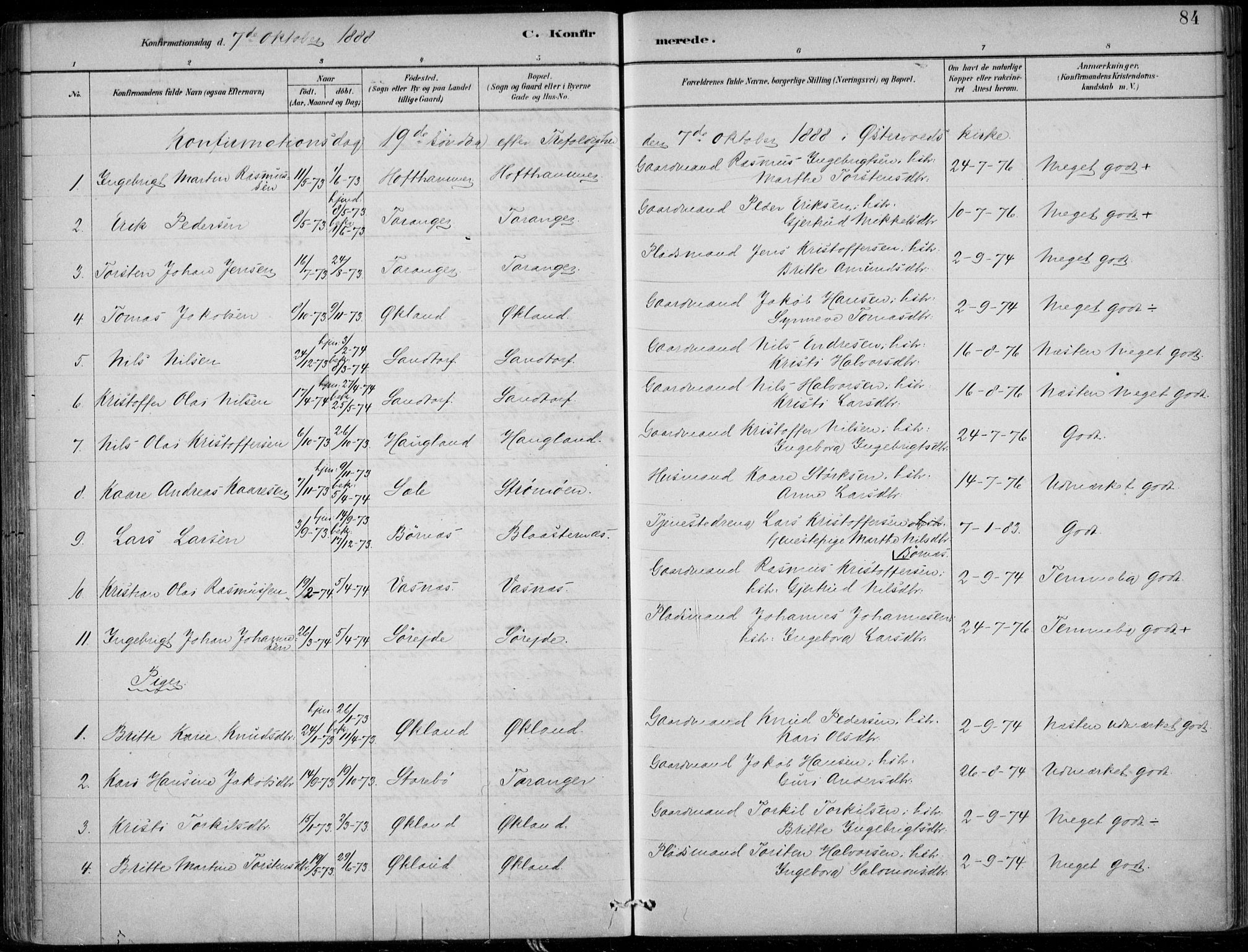 Sund sokneprestembete, SAB/A-99930: Parish register (official) no. C  1, 1882-1899, p. 84