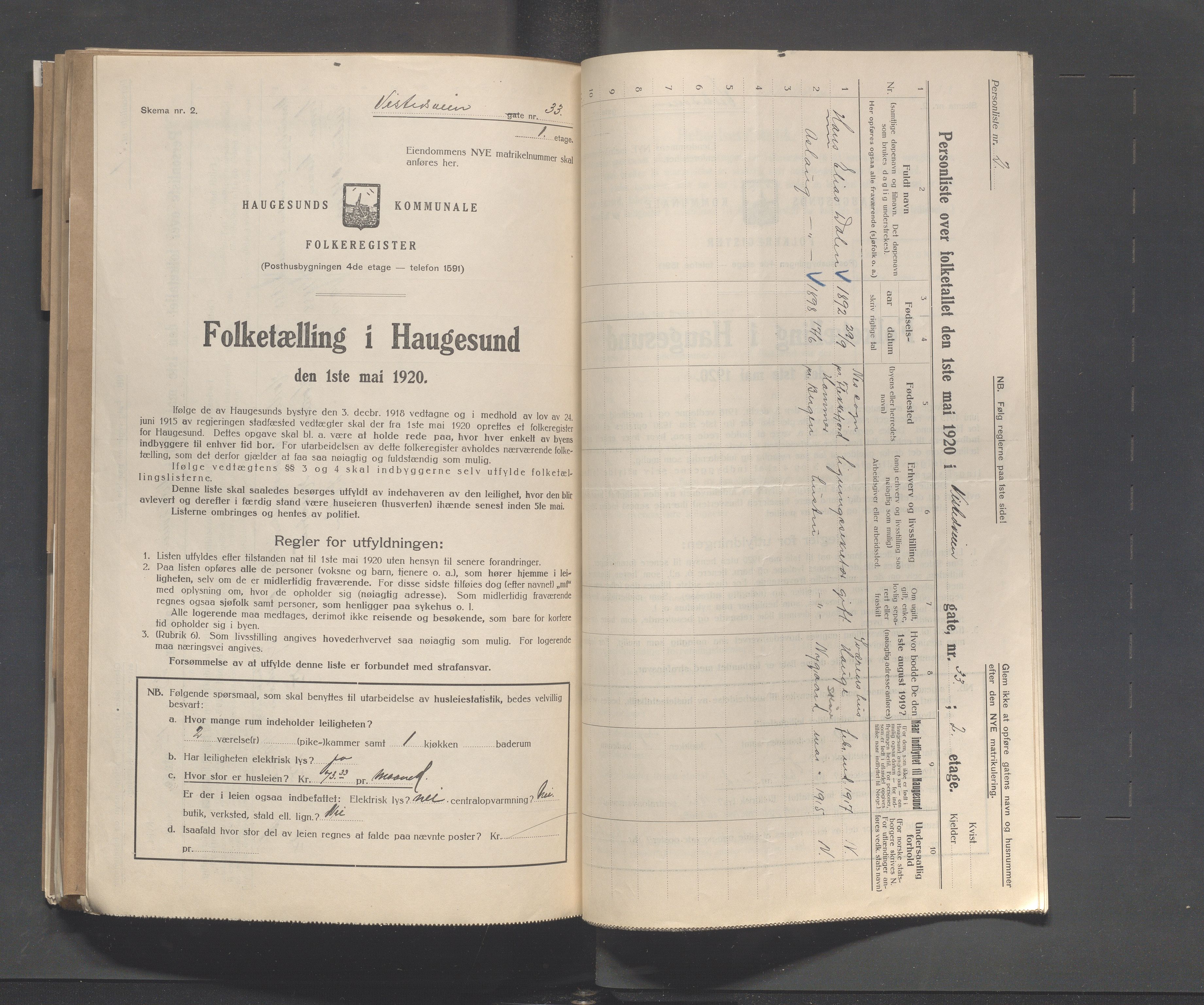 IKAR, Local census 1.5.1920 for Haugesund, 1920, p. 5291