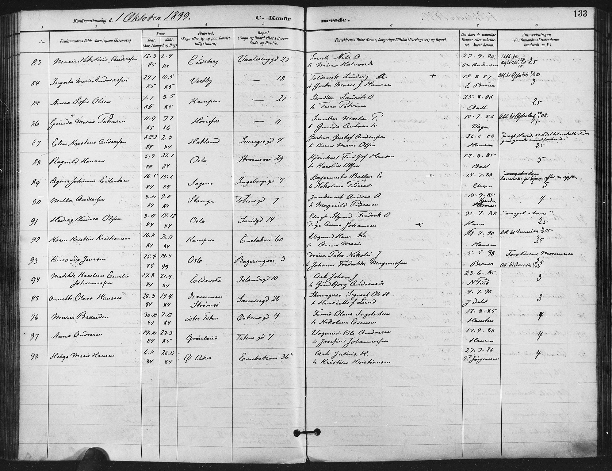 Gamlebyen prestekontor Kirkebøker, AV/SAO-A-10884/F/Fa/L0008: Parish register (official) no. 8, 1891-1908, p. 133