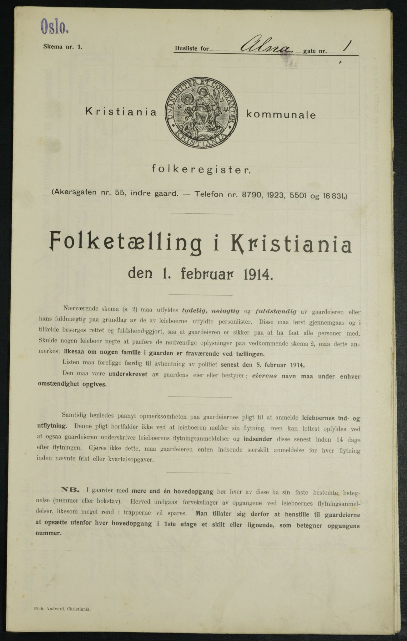 OBA, Municipal Census 1914 for Kristiania, 1914, p. 1173