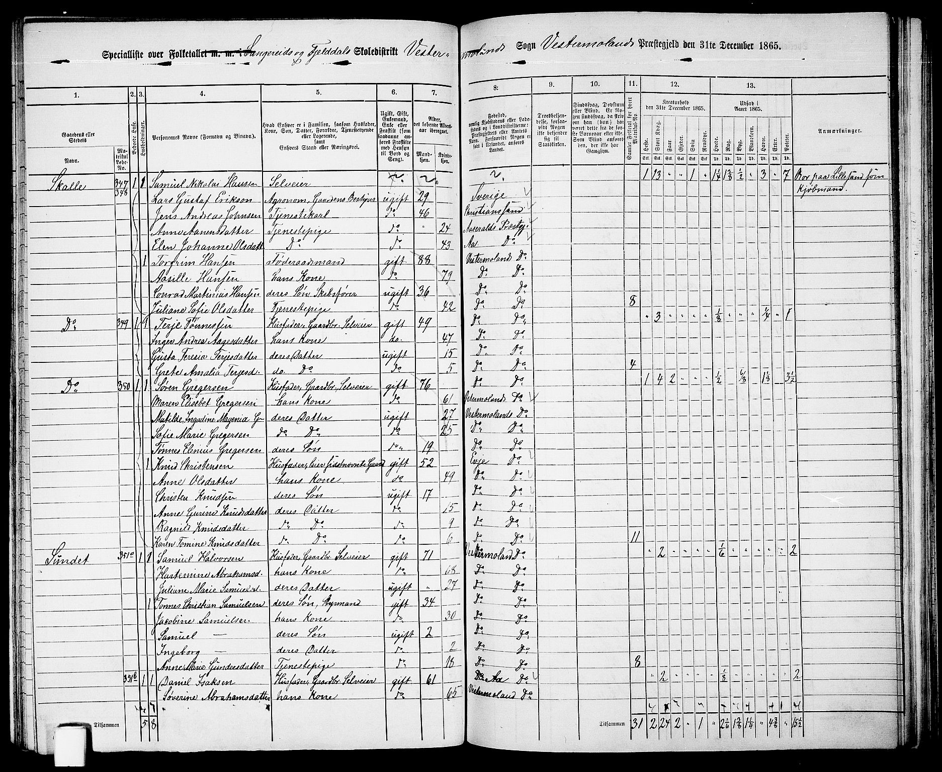 RA, 1865 census for Vestre Moland/Vestre Moland, 1865, p. 25