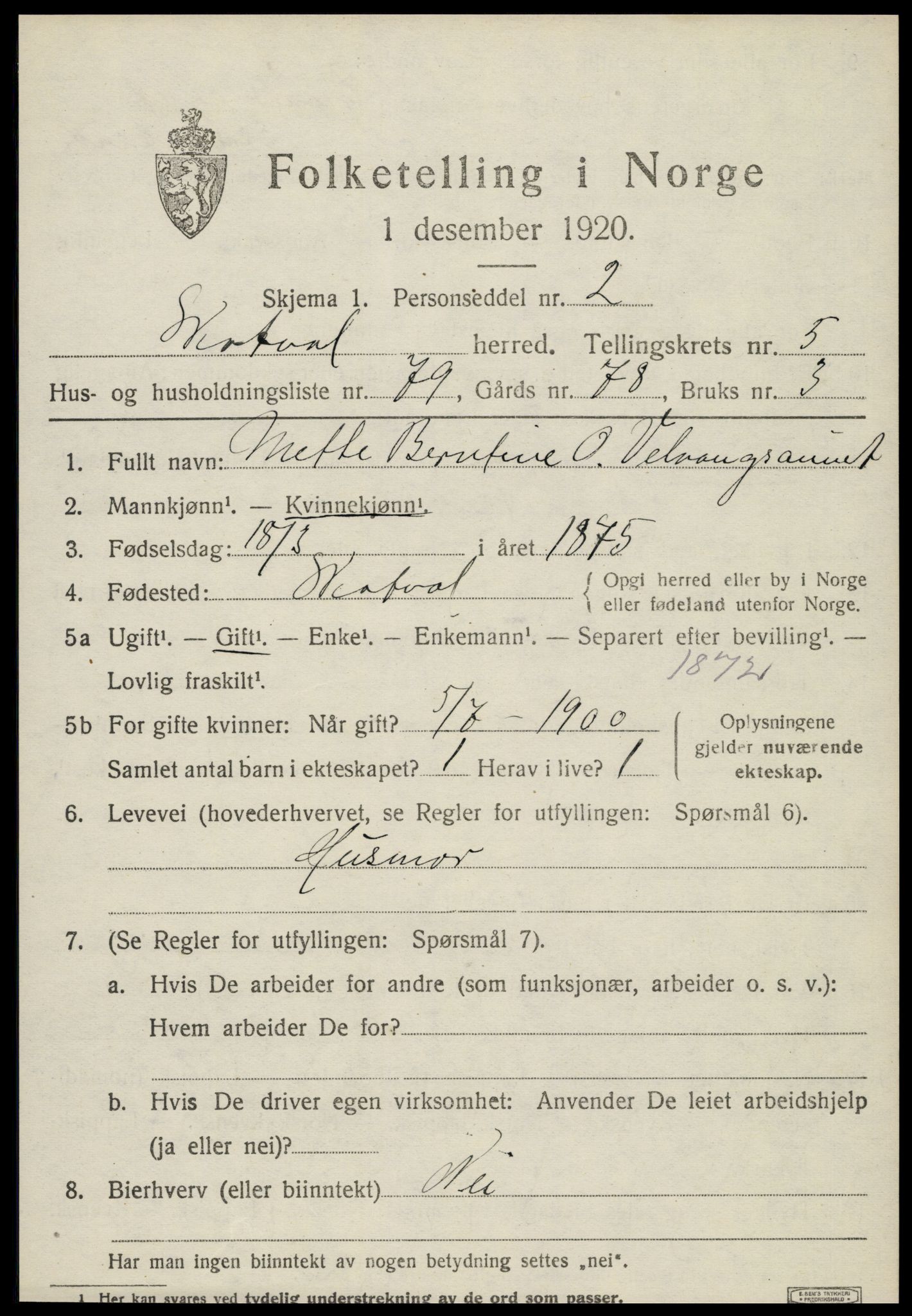 SAT, 1920 census for Skatval, 1920, p. 4421