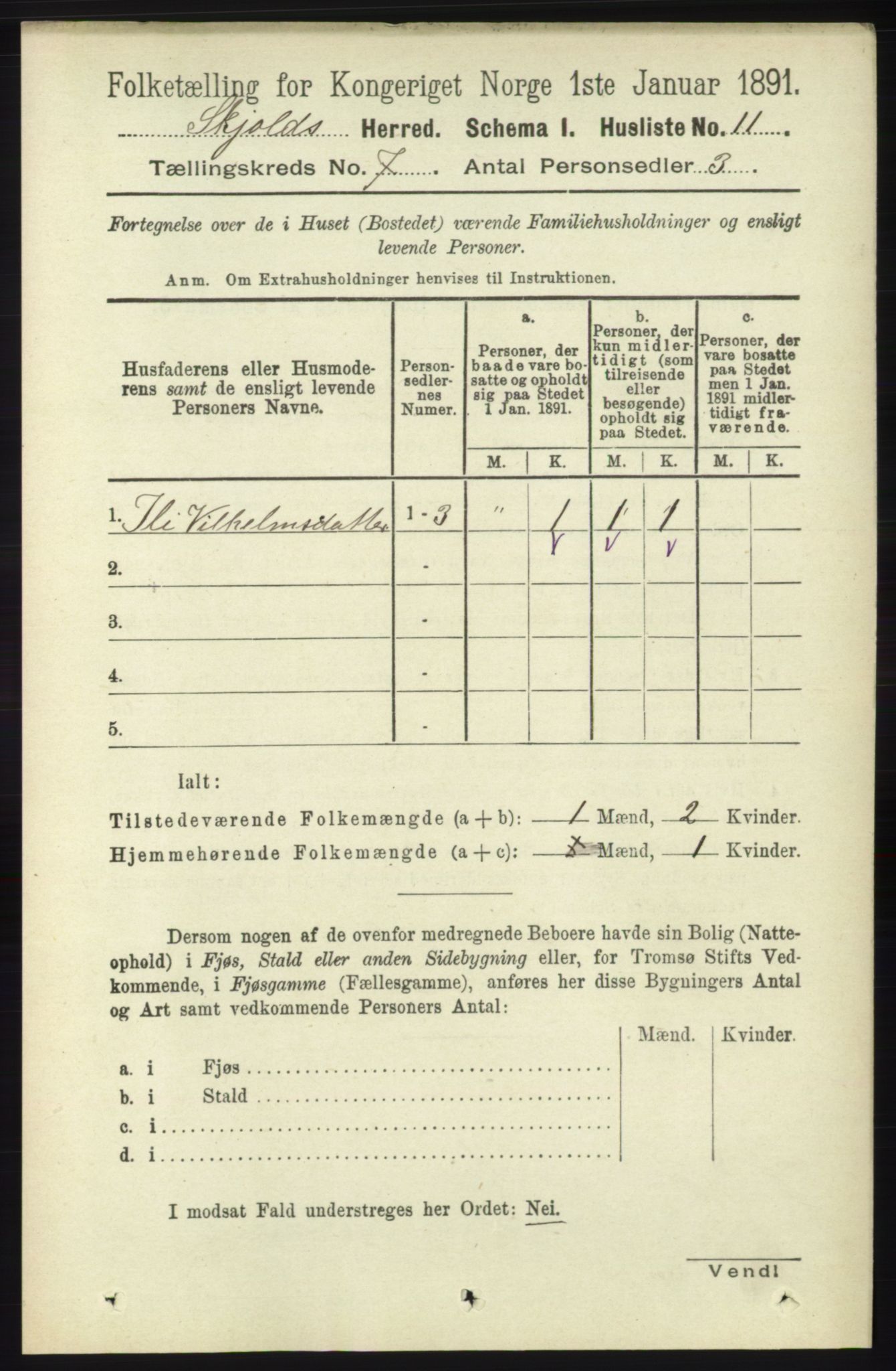 RA, 1891 census for 1154 Skjold, 1891, p. 1314