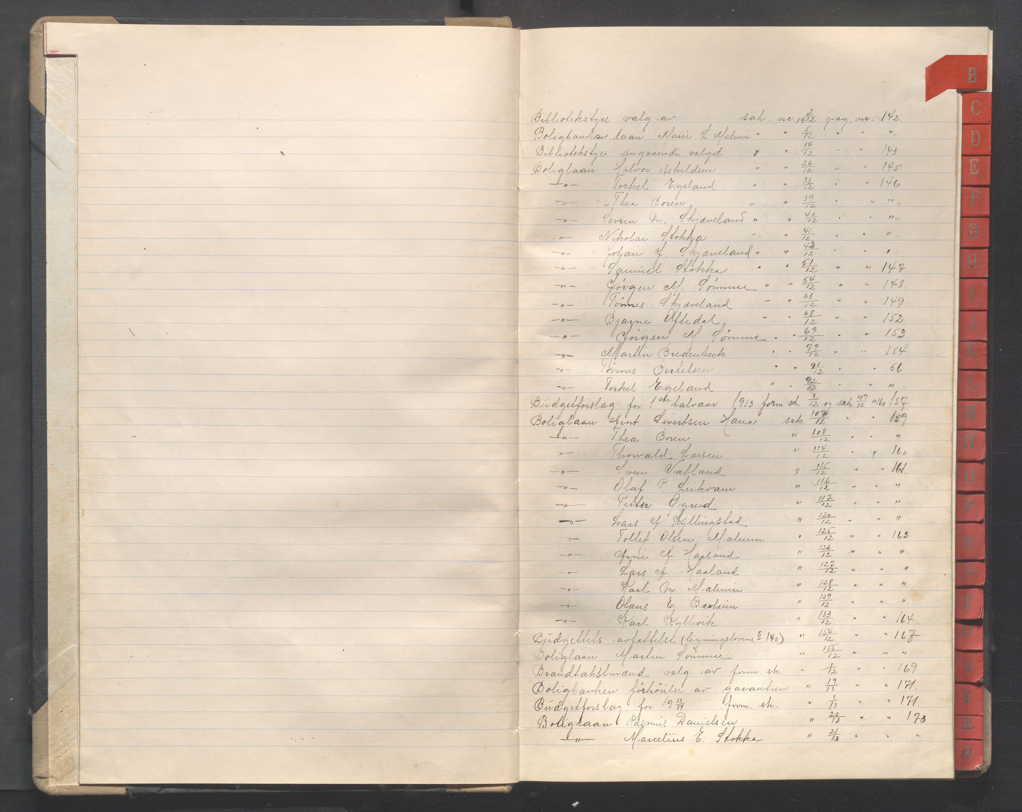 Høyland kommune - Formannskapet, IKAR/K-100046/A/Ae/L0001: Register, 1912-1920, p. 5