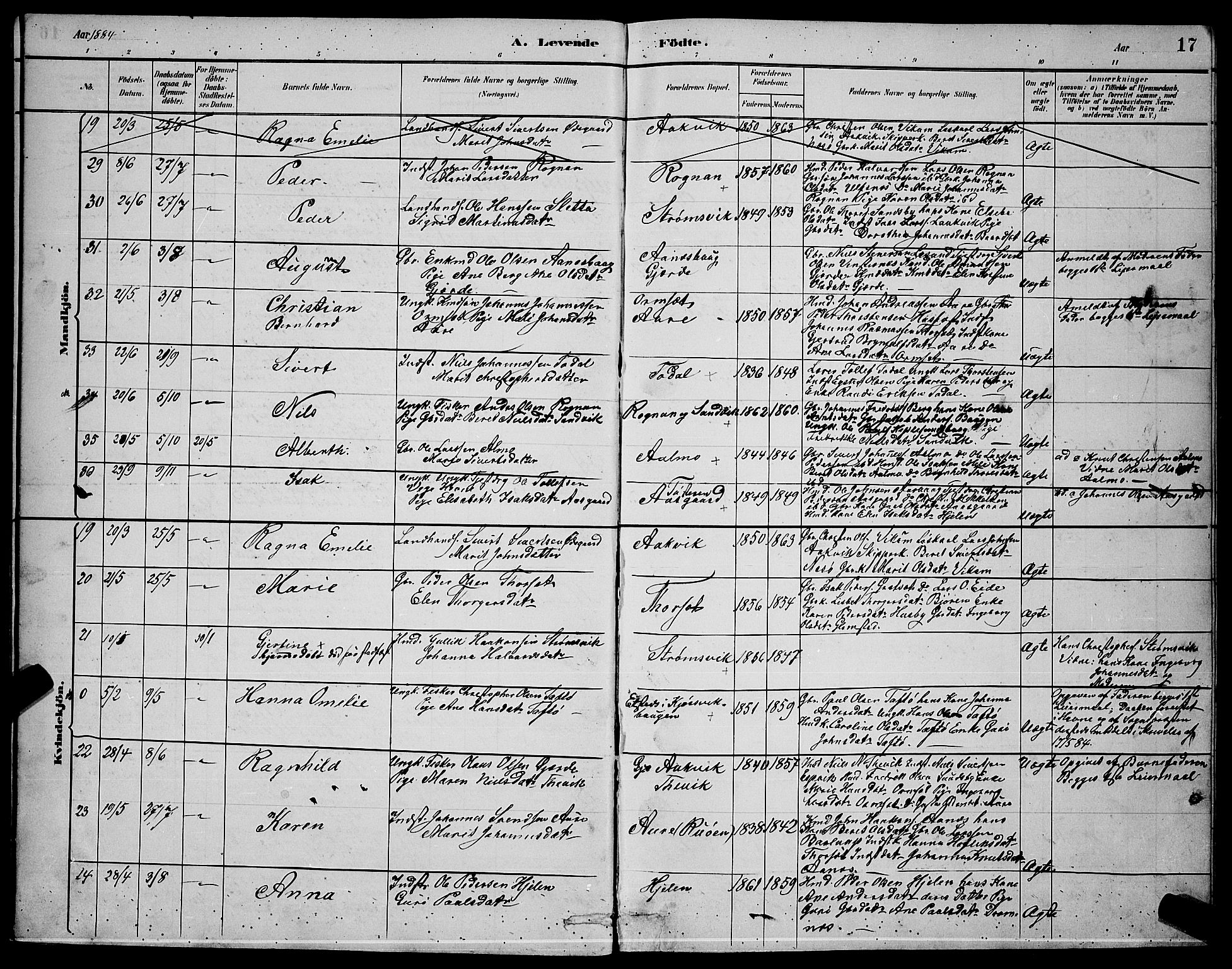 Ministerialprotokoller, klokkerbøker og fødselsregistre - Møre og Romsdal, AV/SAT-A-1454/578/L0909: Parish register (copy) no. 578C02, 1882-1900, p. 17