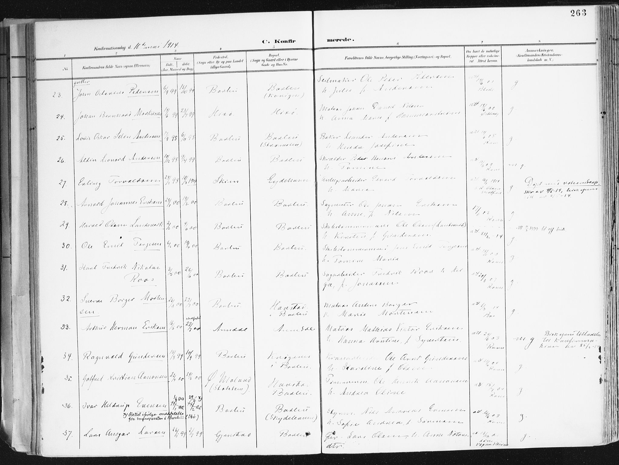 Arendal sokneprestkontor, Trefoldighet, AV/SAK-1111-0040/F/Fa/L0010: Parish register (official) no. A 10, 1900-1919, p. 263