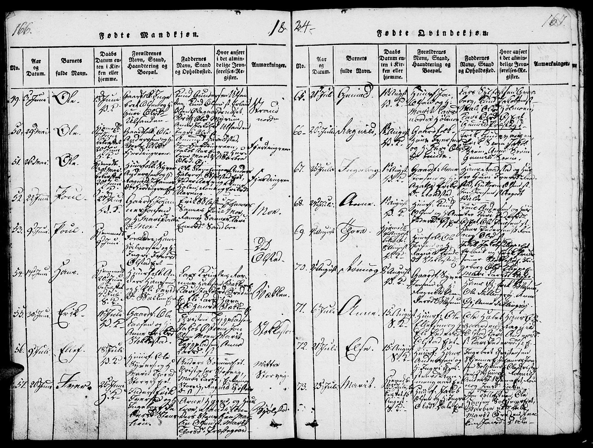 Vågå prestekontor, AV/SAH-PREST-076/H/Ha/Haa/L0003: Parish register (official) no. 3, 1815-1827, p. 166-167