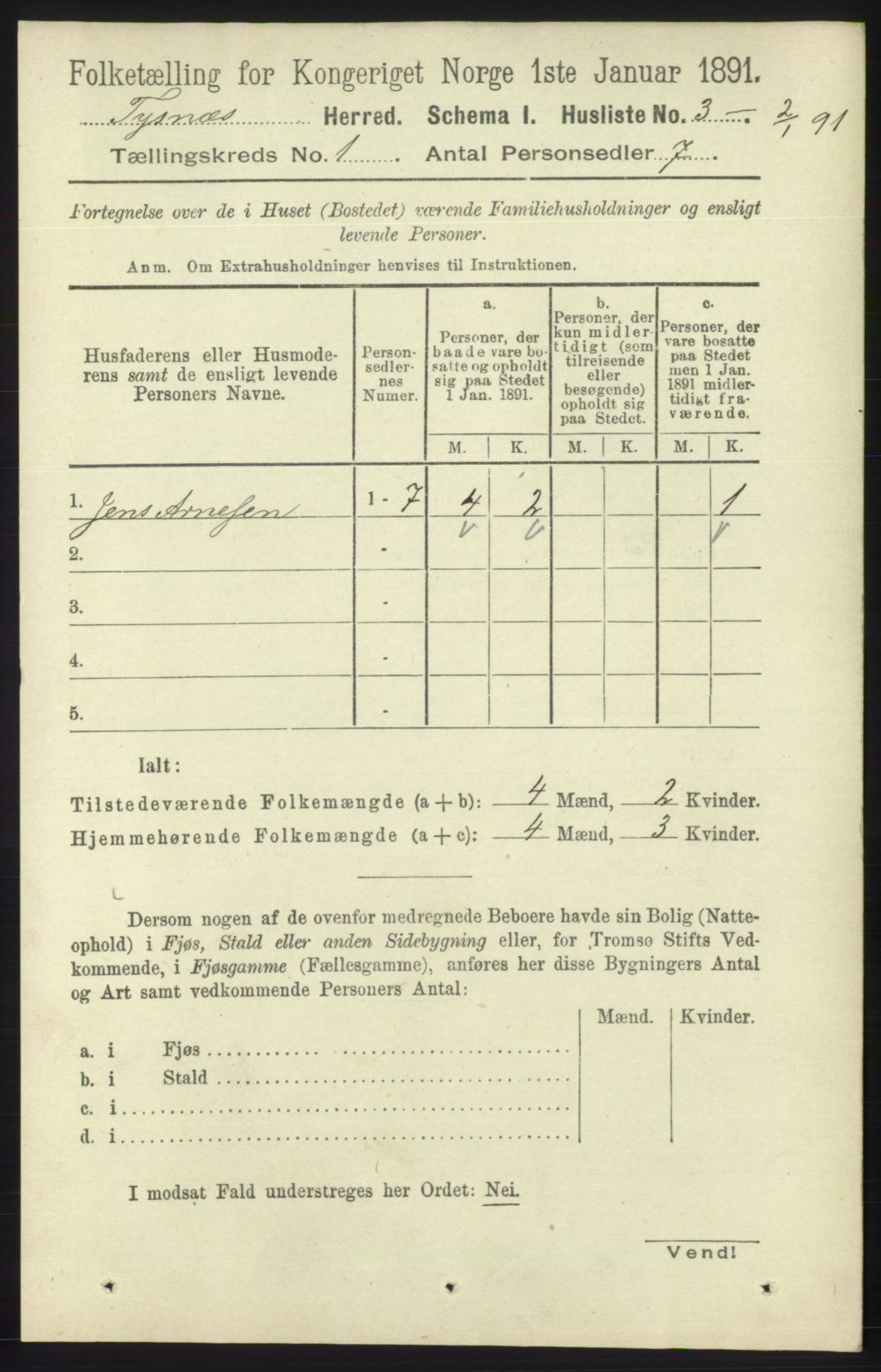 RA, 1891 census for 1223 Tysnes, 1891, p. 35