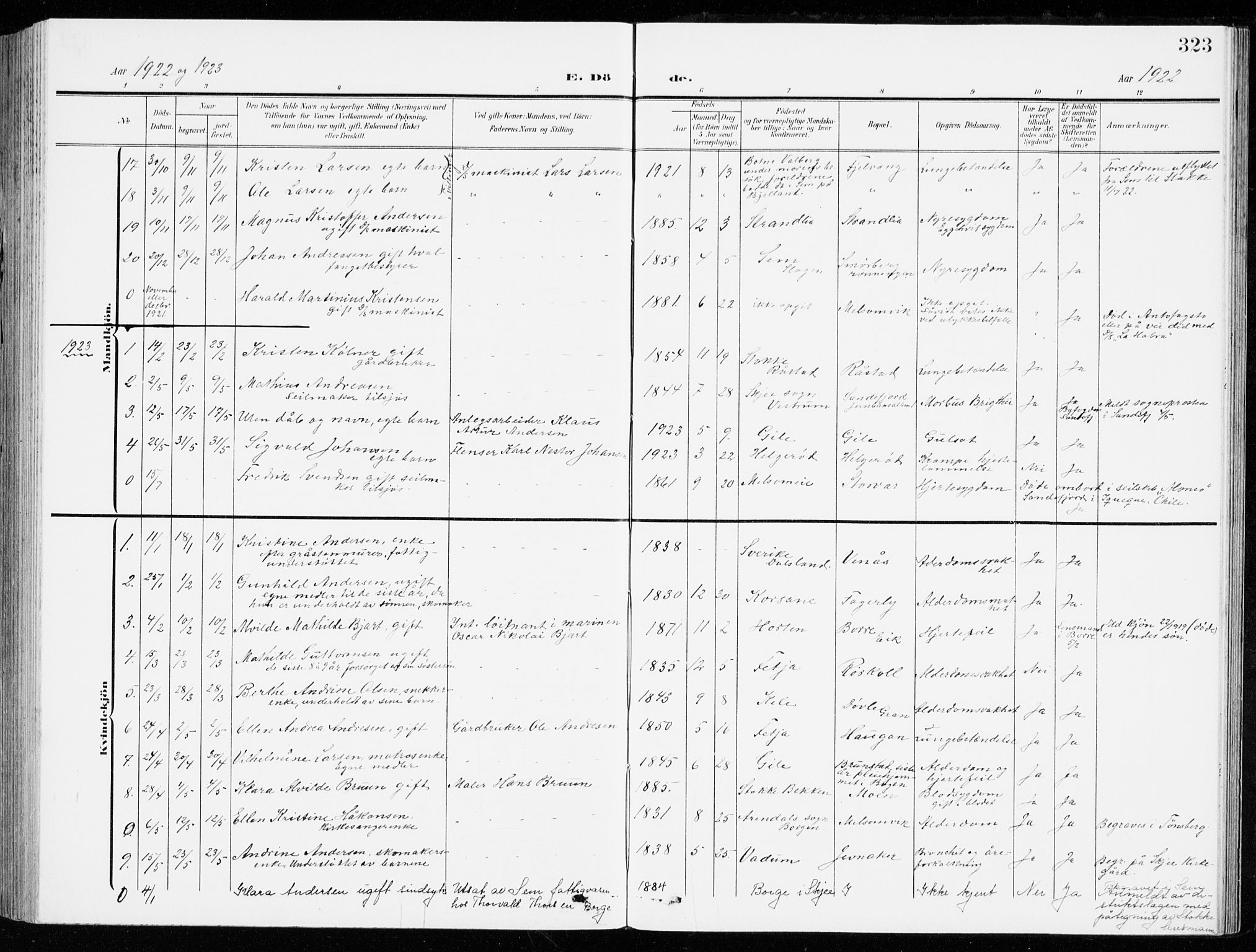 Stokke kirkebøker, SAKO/A-320/G/Ga/L0001: Parish register (copy) no. I 1, 1904-1940, p. 323