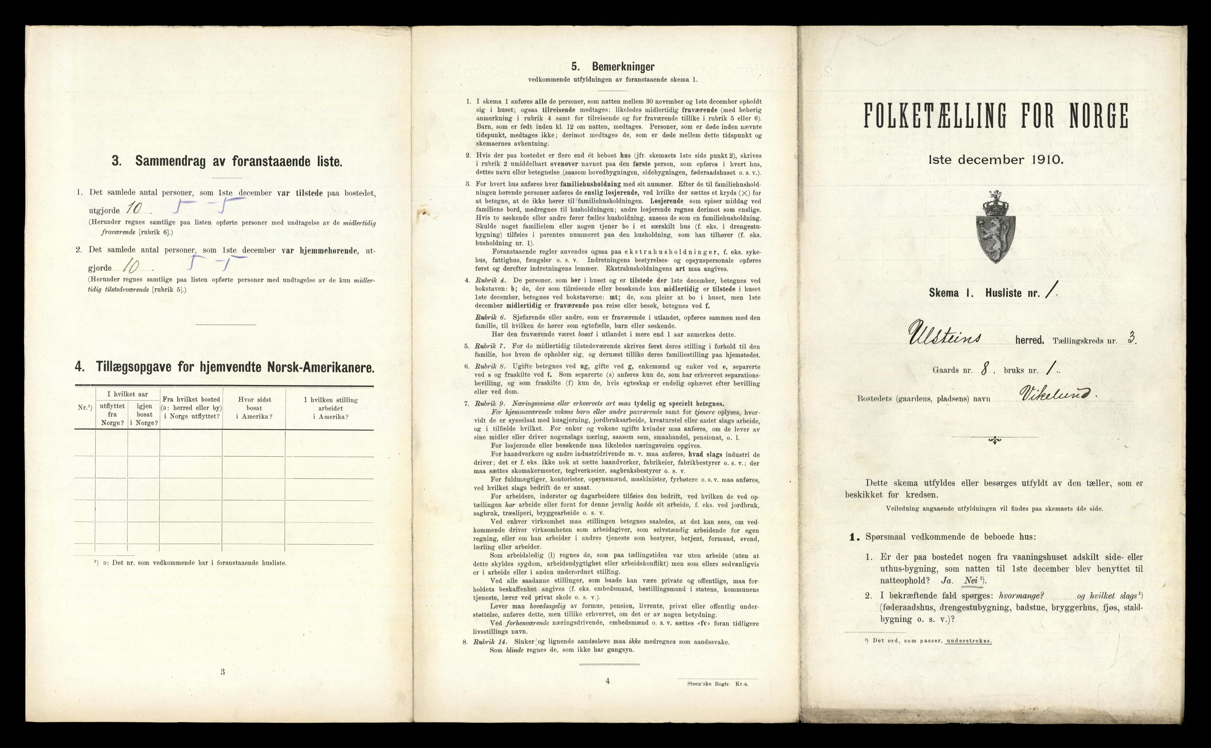 RA, 1910 census for Ulstein, 1910, p. 210