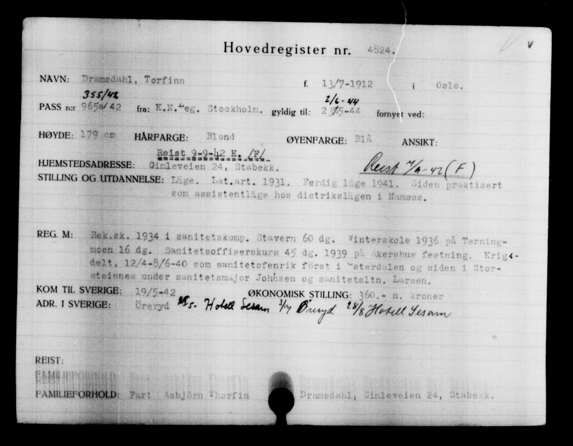 Utenriksstasjonene, Legasjonen i Stockholm, Flyktningkontoret, AV/RA-S-6753/V/Va/L0004: Kjesäterkartoteket, flyktninger med registreringsnr. 3496-6610, 1940-1945, p. 1574