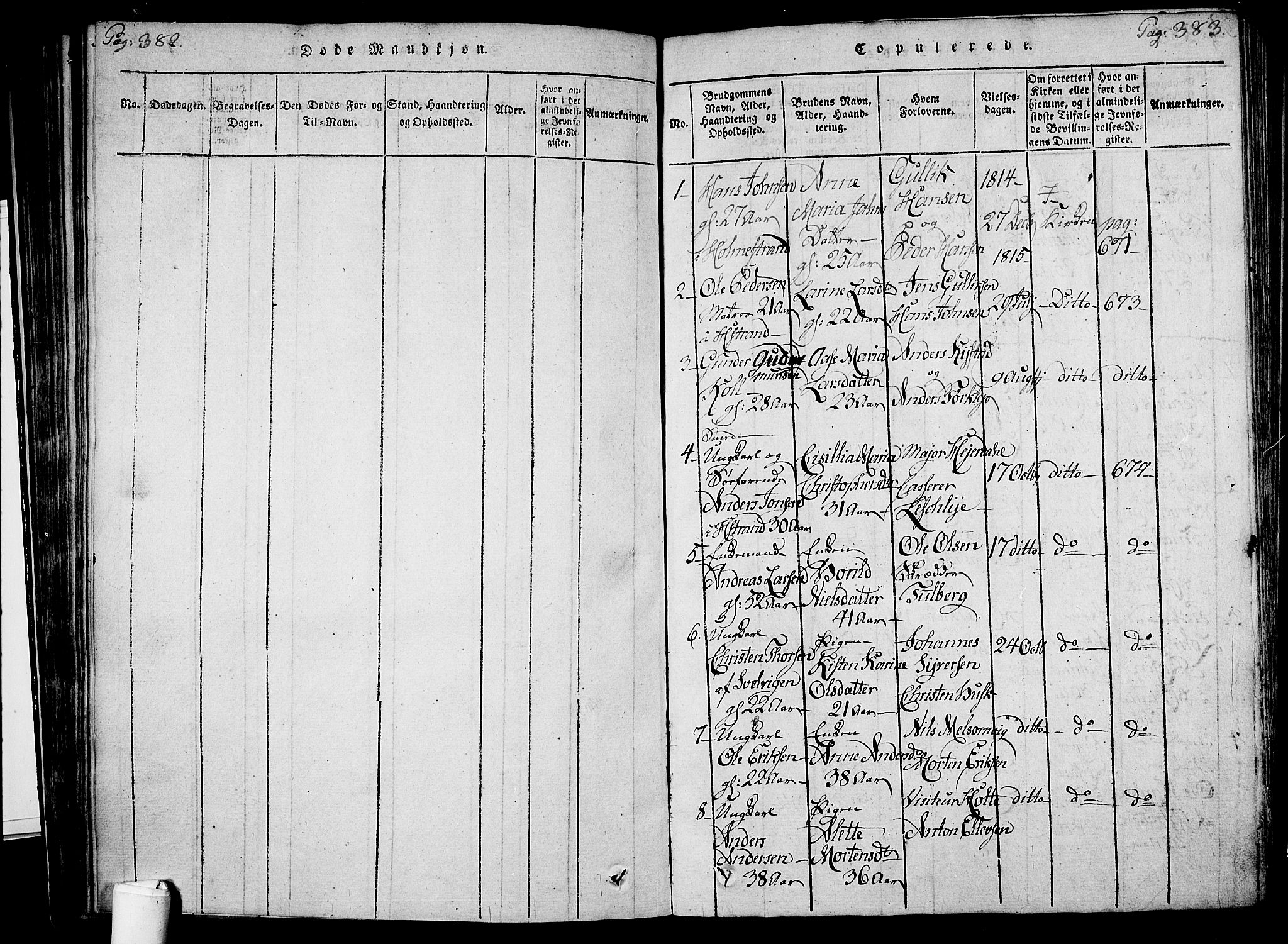 Holmestrand kirkebøker, AV/SAKO-A-346/F/Fa/L0001: Parish register (official) no. 1, 1814-1840, p. 382-383