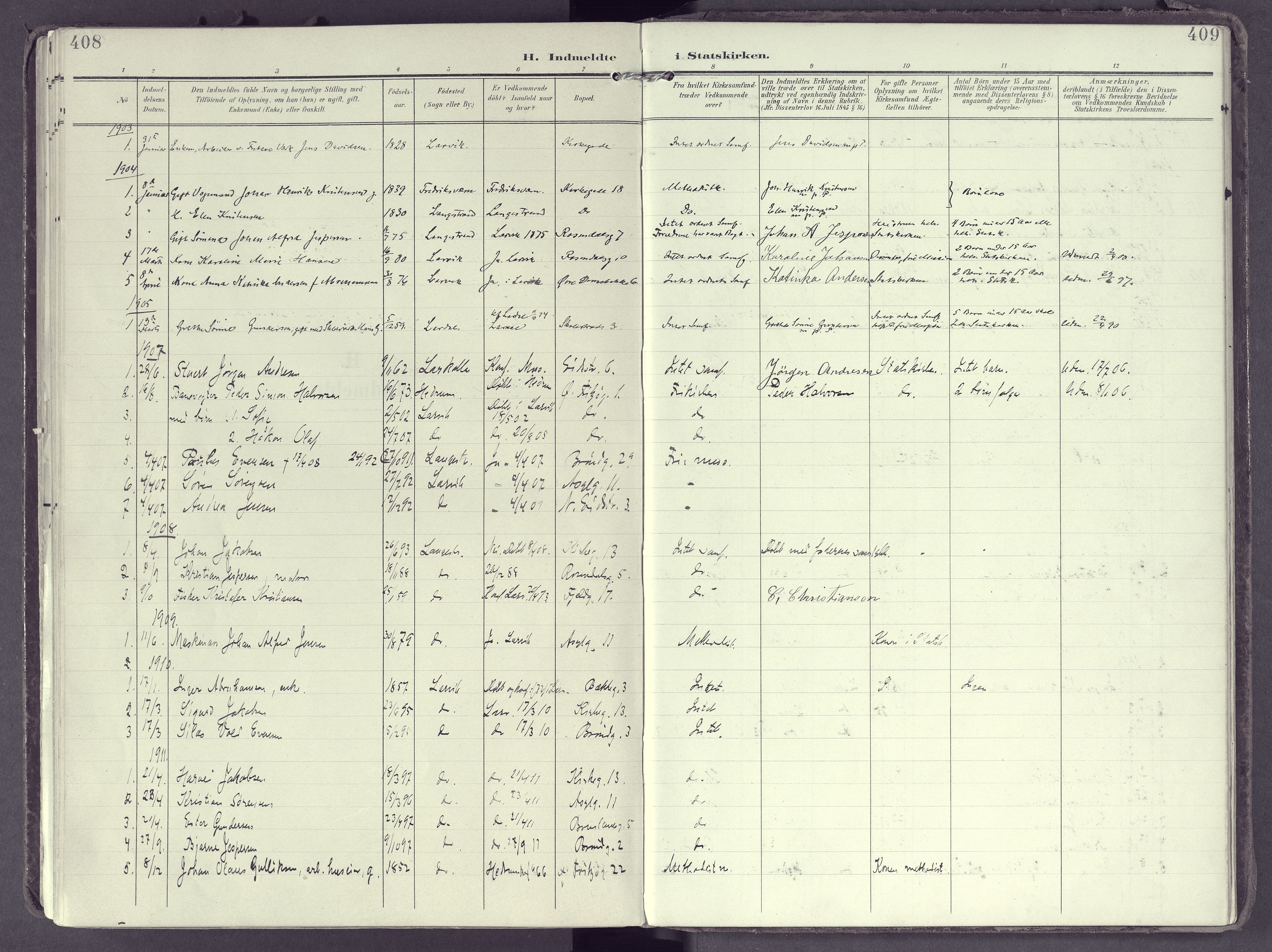 Larvik kirkebøker, AV/SAKO-A-352/F/Fb/L0005: Parish register (official) no. II 5, 1903-1925, p. 408-409