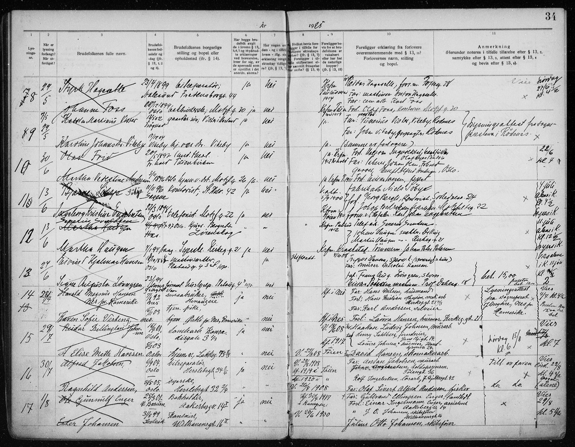 Tøyen prestekontor Kirkebøker, AV/SAO-A-10167a/H/Ha/L0001: Banns register no. 1, 1919-1937, p. 34
