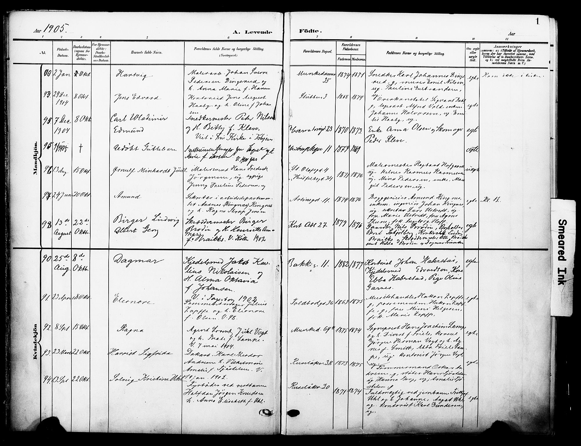 Johannes prestekontor Kirkebøker, SAO/A-10852/F/Fa/L0009: Parish register (official) no. 9, 1905-1929, p. 1