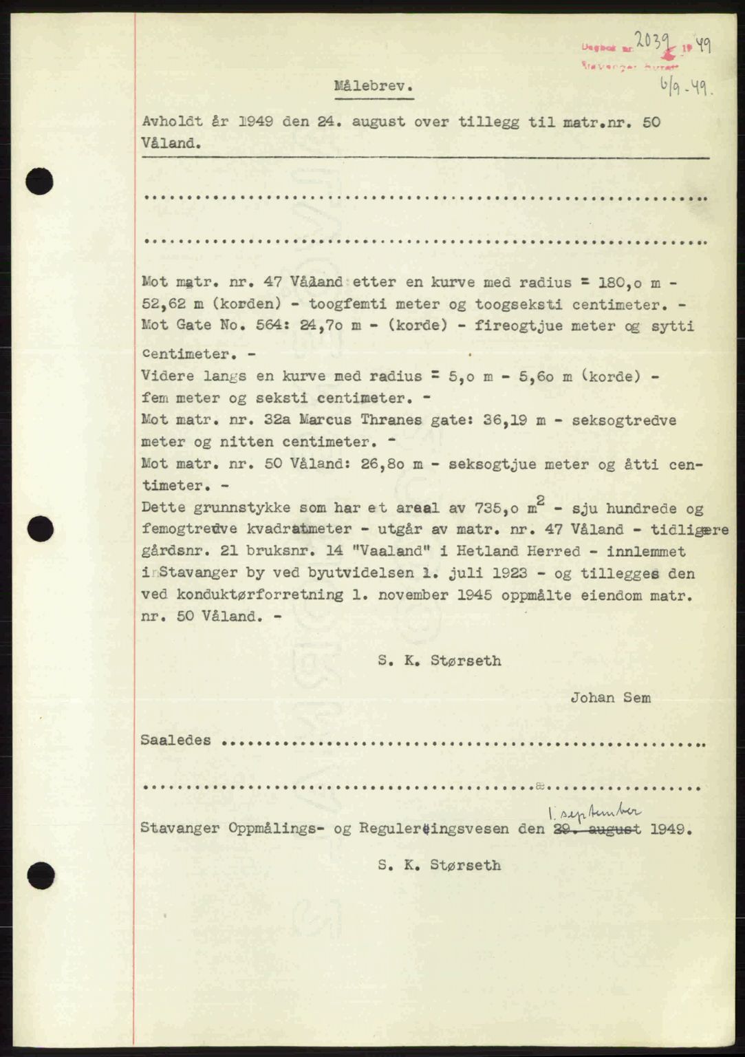 Stavanger byrett, SAST/A-100455/002/G/Gb/L0023: Mortgage book no. A12, 1948-1949, Diary no: : 2039/1949