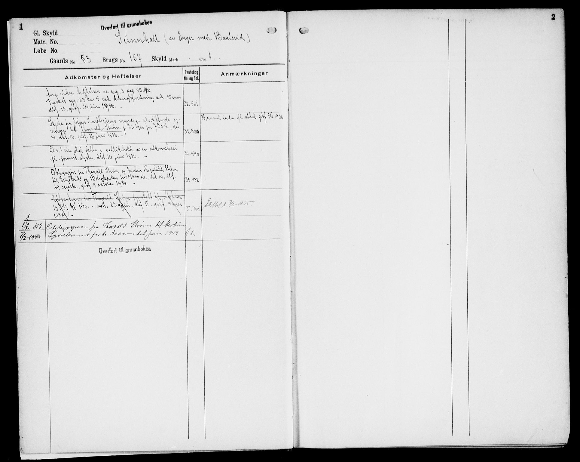Eiker, Modum og Sigdal sorenskriveri, SAKO/A-123/G/Gb/Gbg/L0013: Mortgage register no. VII 13, 1936, p. 1-2