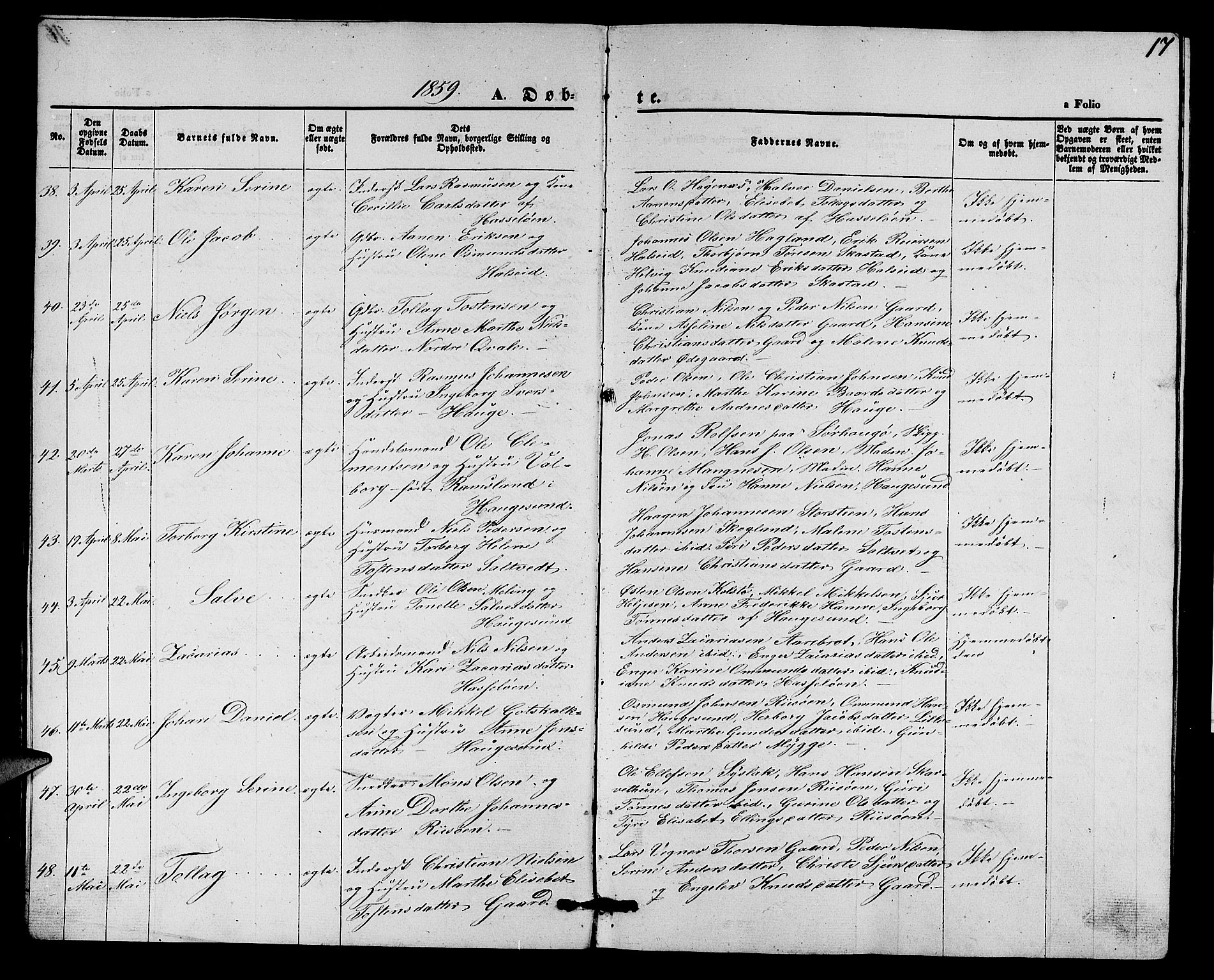 Torvastad sokneprestkontor, AV/SAST-A -101857/H/Ha/Hab/L0006: Parish register (copy) no. B 6, 1858-1867, p. 17
