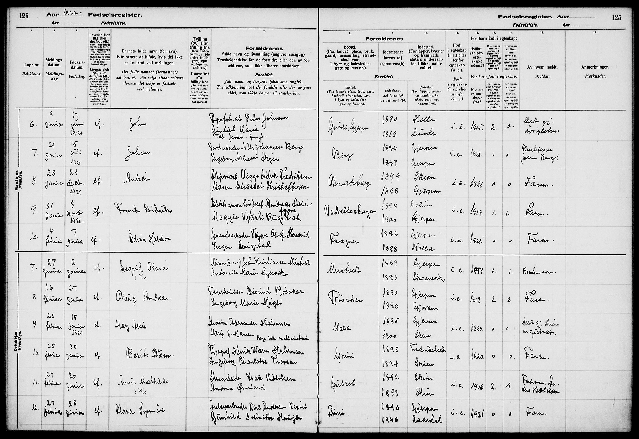 Gjerpen kirkebøker, SAKO/A-265/J/Ja/L0001: Birth register no. 1, 1916-1926, p. 125