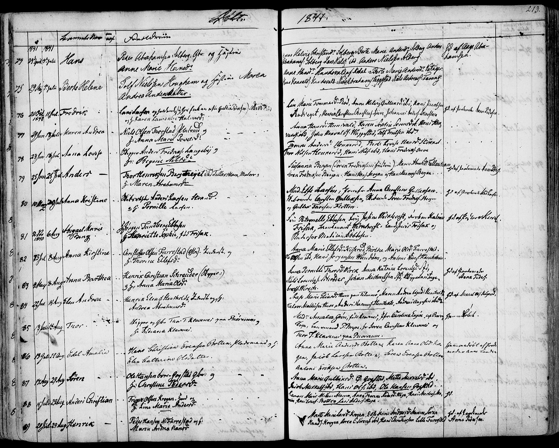 Sandar kirkebøker, SAKO/A-243/F/Fa/L0005: Parish register (official) no. 5, 1832-1847, p. 212-213