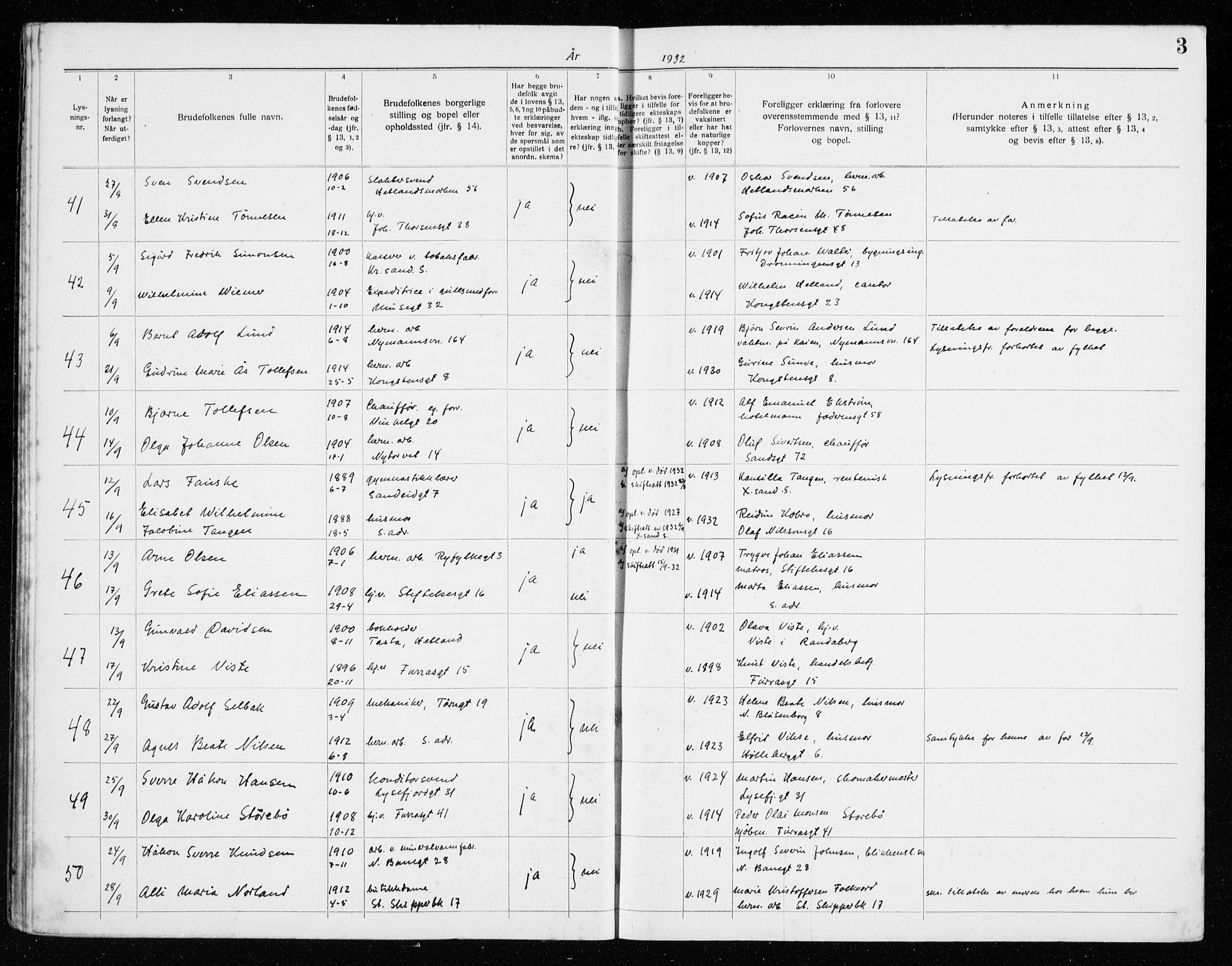 St. Petri sokneprestkontor, AV/SAST-A-101813/001/70/705BA/L0008: Banns register no. 705.BA.8, 1932-1941, p. 3