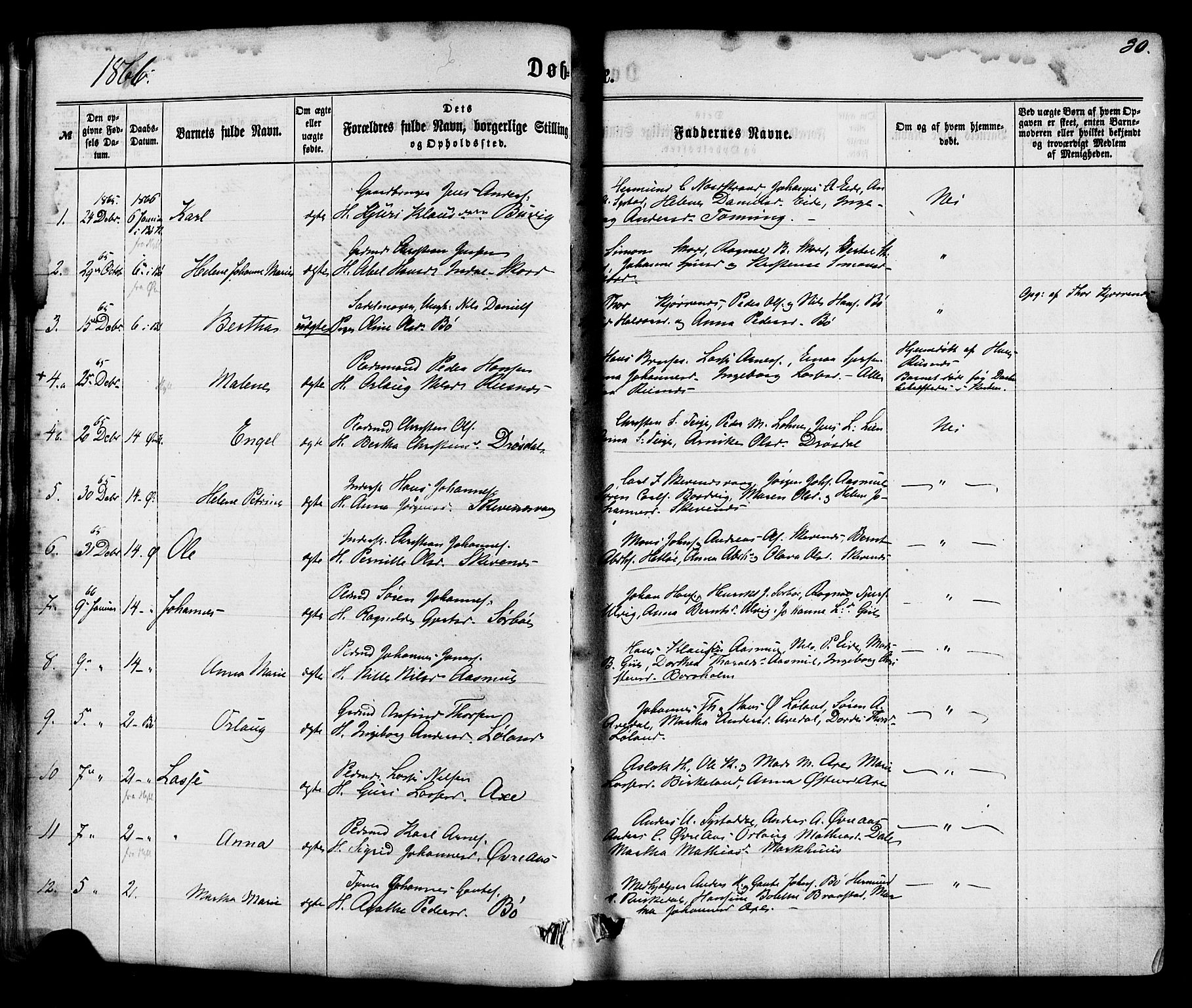 Hyllestad sokneprestembete, SAB/A-80401: Parish register (official) no. A 1, 1861-1886, p. 30