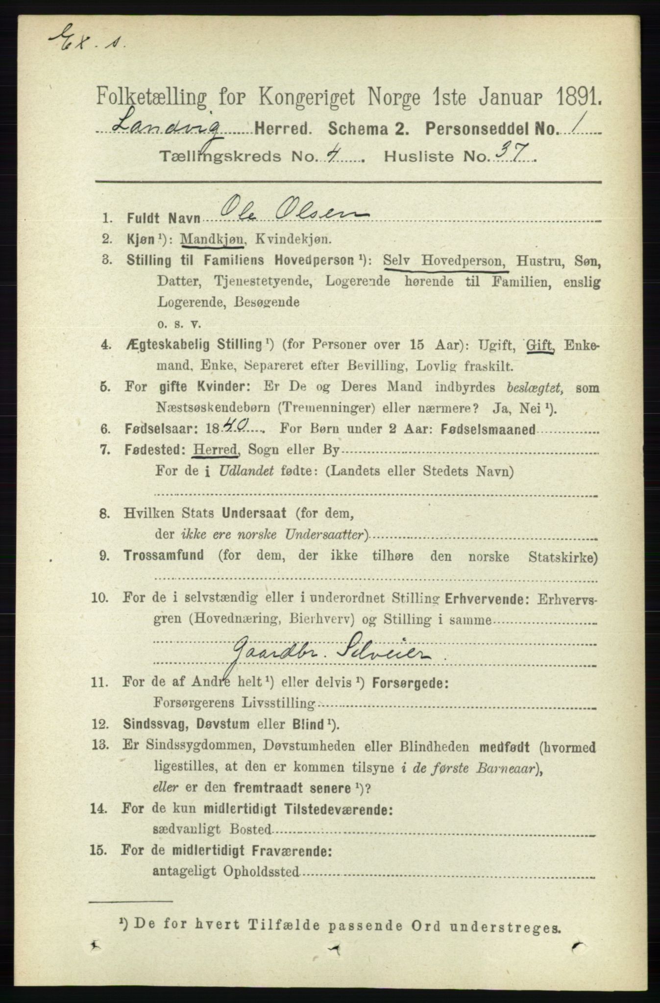 RA, Census 1891 for Nedenes amt: Gjenparter av personsedler for beslektede ektefeller, menn, 1891, p. 765