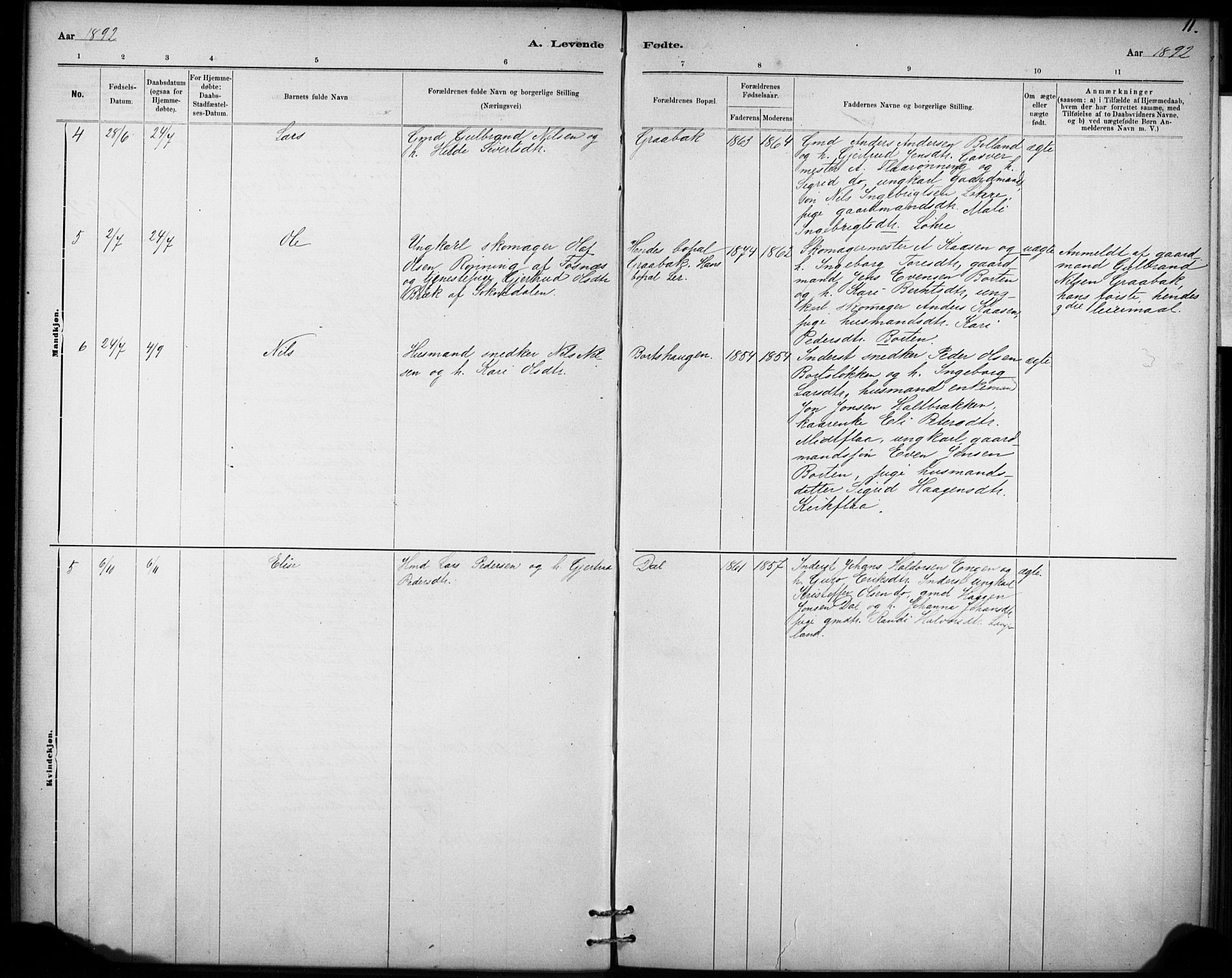 Ministerialprotokoller, klokkerbøker og fødselsregistre - Sør-Trøndelag, SAT/A-1456/693/L1119: Parish register (official) no. 693A01, 1887-1905, p. 11