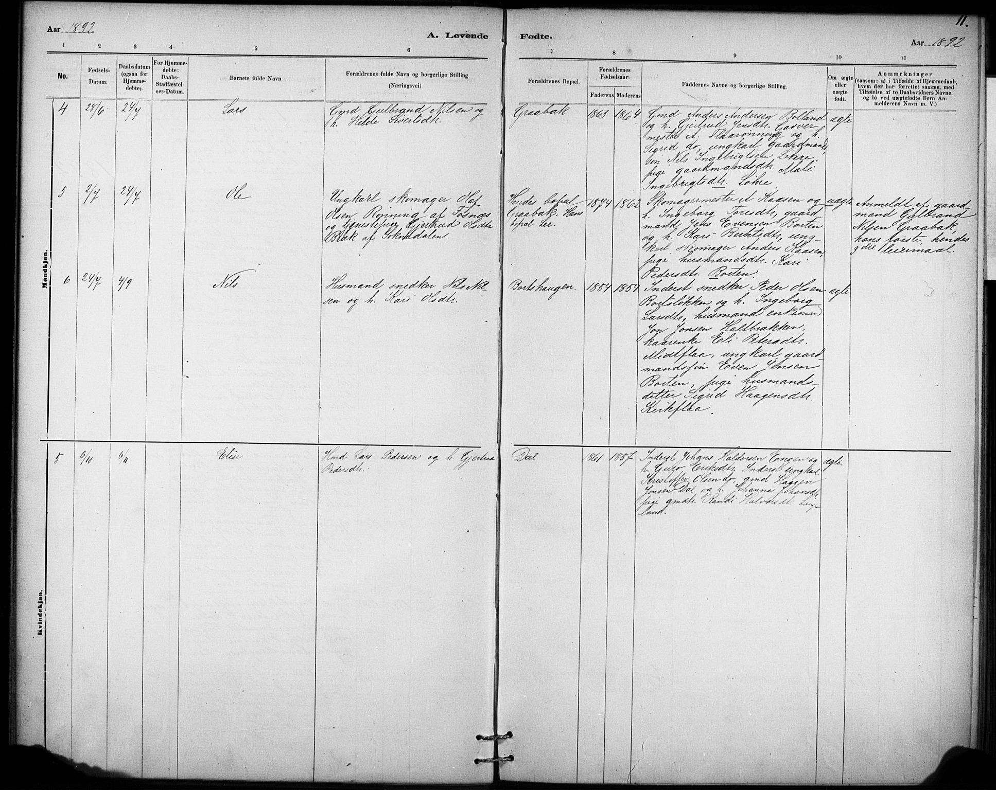 Ministerialprotokoller, klokkerbøker og fødselsregistre - Sør-Trøndelag, AV/SAT-A-1456/693/L1119: Parish register (official) no. 693A01, 1887-1905, p. 11