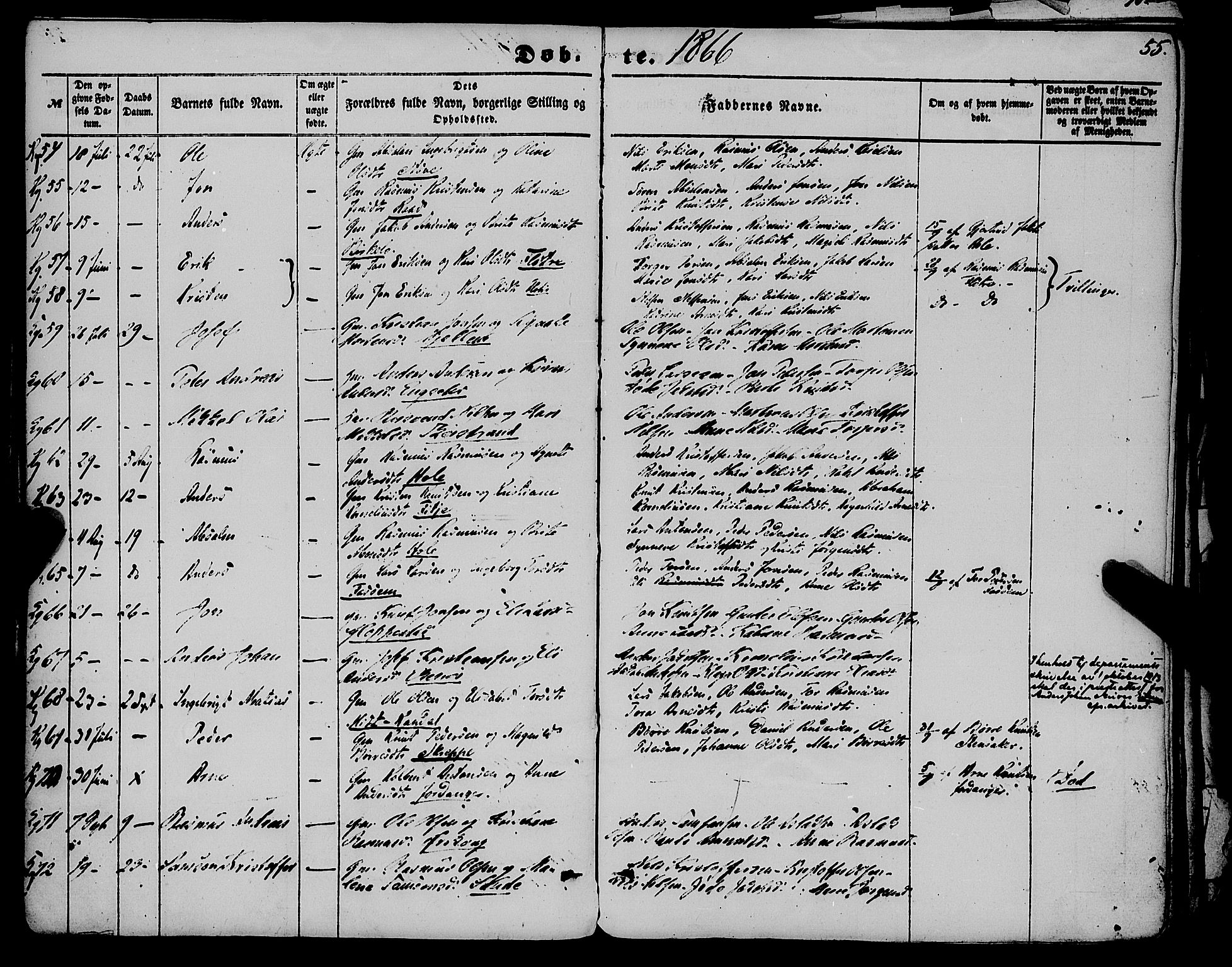 Gloppen sokneprestembete, AV/SAB-A-80101/H/Haa/Haaa/L0009: Parish register (official) no. A 9, 1855-1870, p. 55