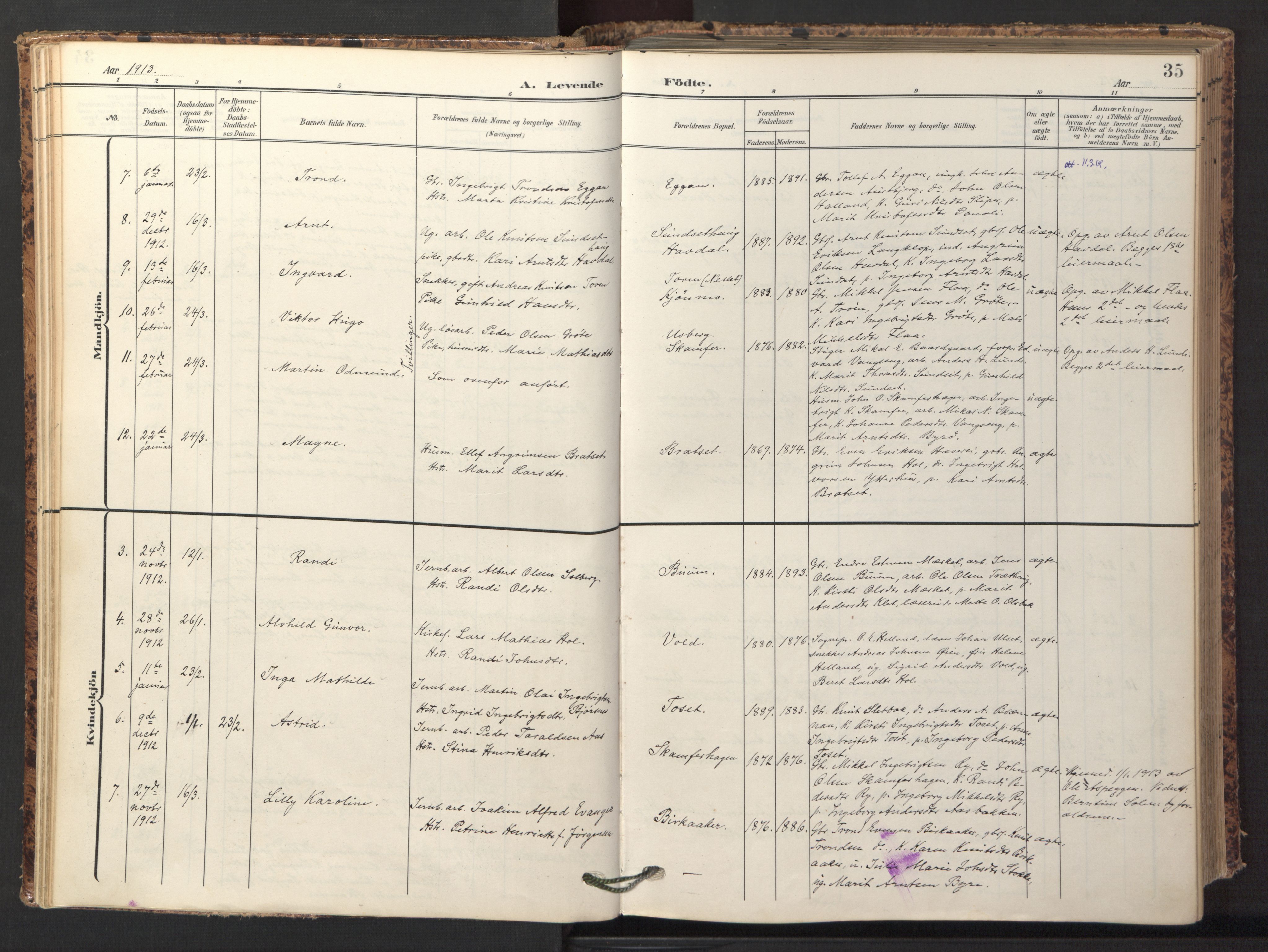 Ministerialprotokoller, klokkerbøker og fødselsregistre - Sør-Trøndelag, AV/SAT-A-1456/674/L0873: Parish register (official) no. 674A05, 1908-1923, p. 35