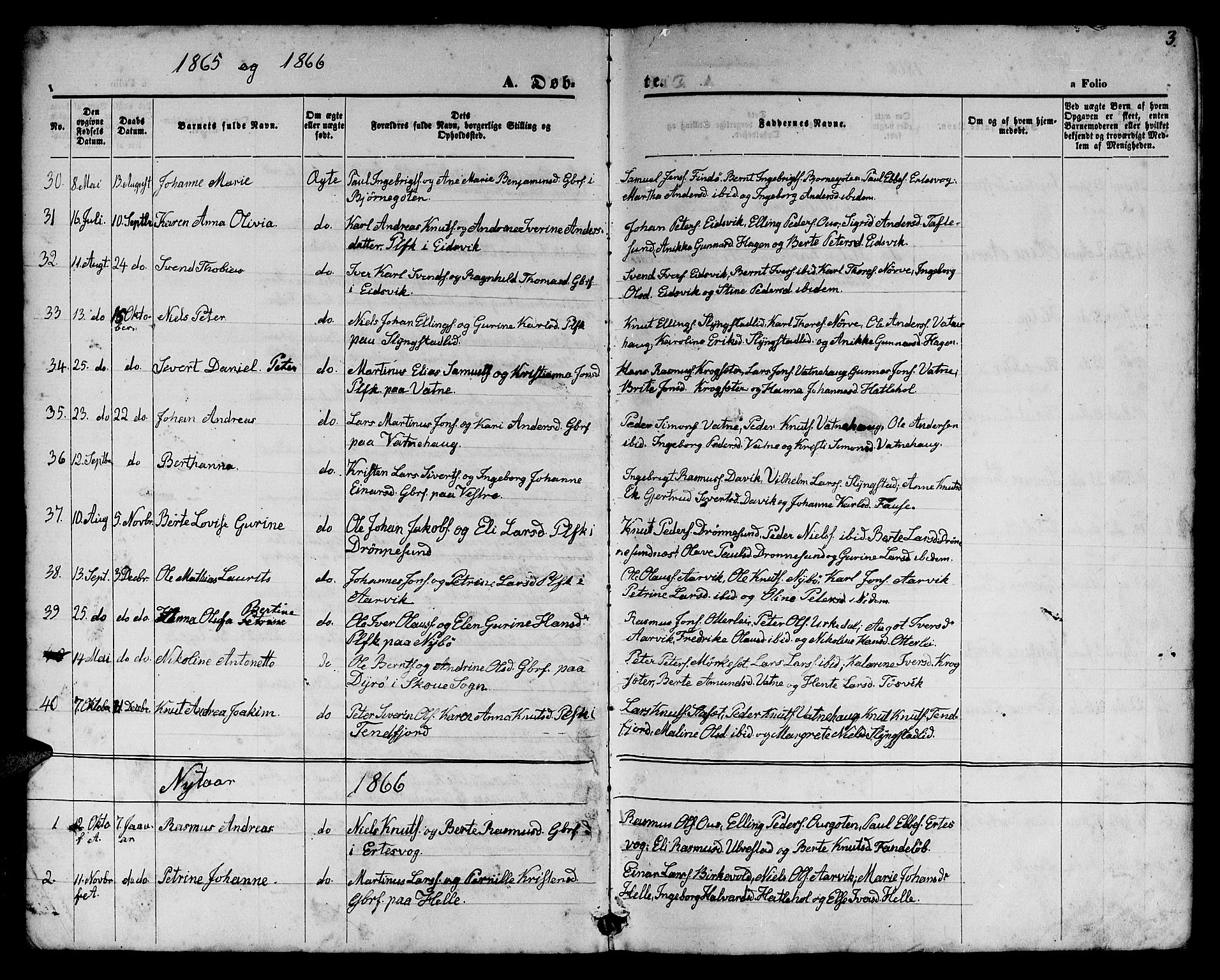 Ministerialprotokoller, klokkerbøker og fødselsregistre - Møre og Romsdal, AV/SAT-A-1454/525/L0375: Parish register (copy) no. 525C01, 1865-1879, p. 3