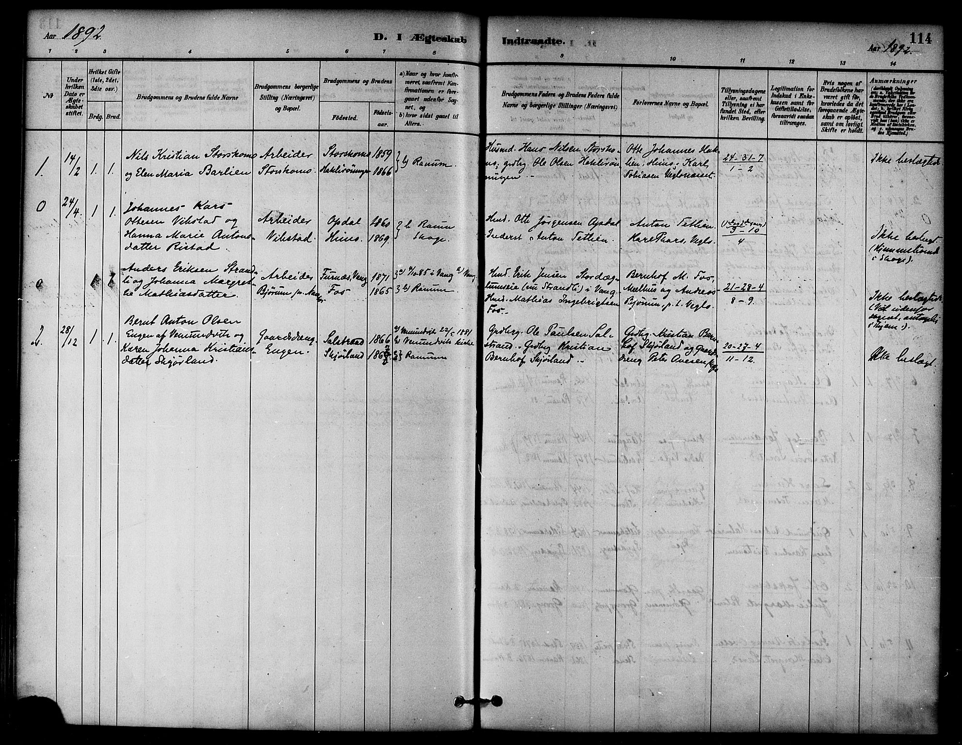 Ministerialprotokoller, klokkerbøker og fødselsregistre - Nord-Trøndelag, SAT/A-1458/764/L0555: Parish register (official) no. 764A10, 1881-1896, p. 114
