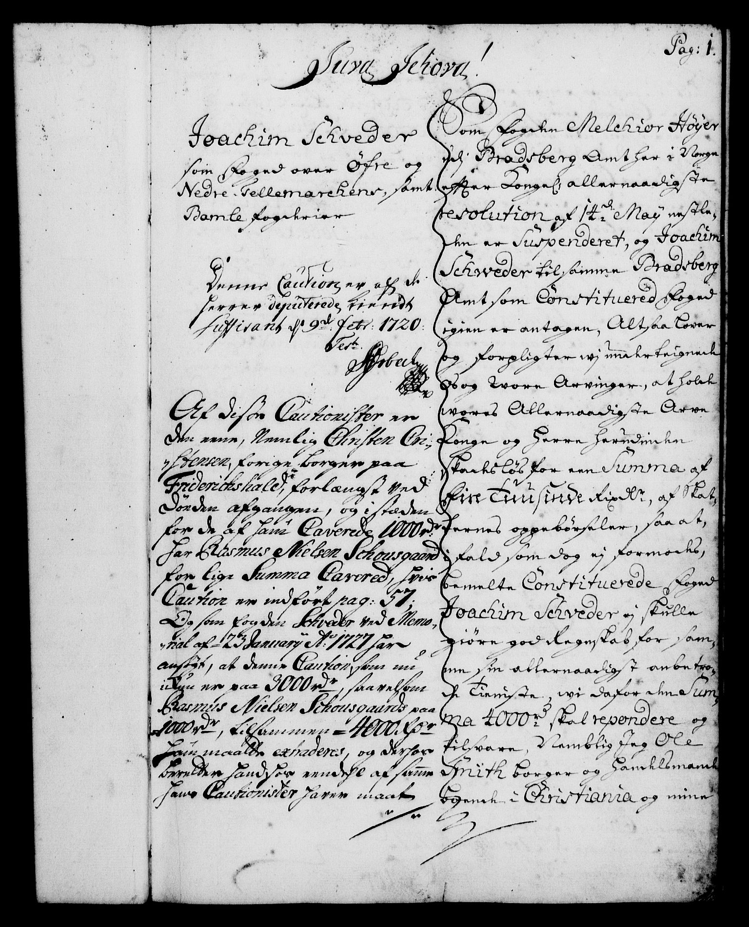 Rentekammeret, Kammerkanselliet, RA/EA-3111/G/Gh/Ghd/L0001: Kausjonsprotokoll med register (merket RK 53.39), 1719-1725, p. 1