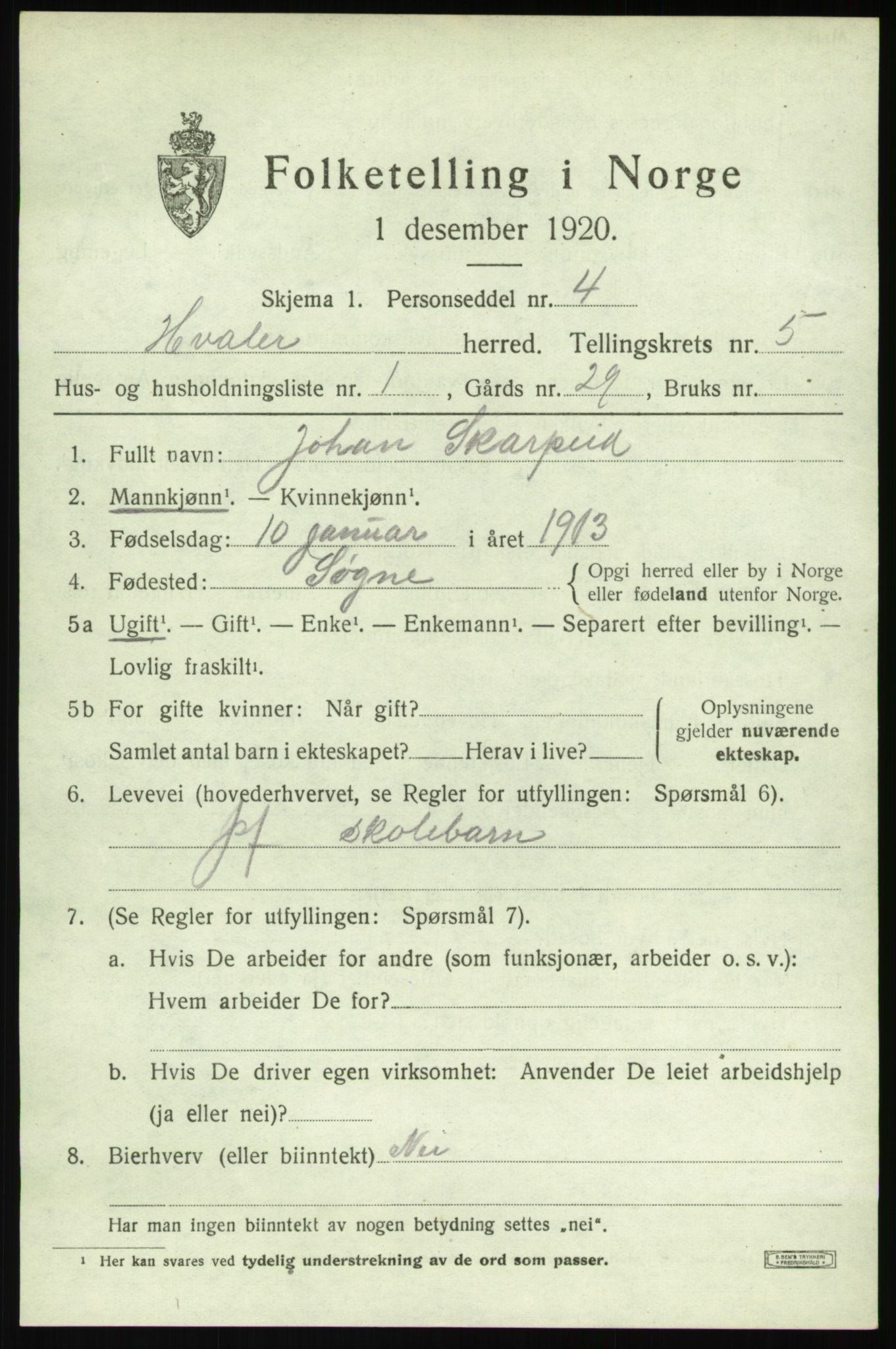 SAO, 1920 census for Hvaler, 1920, p. 5130