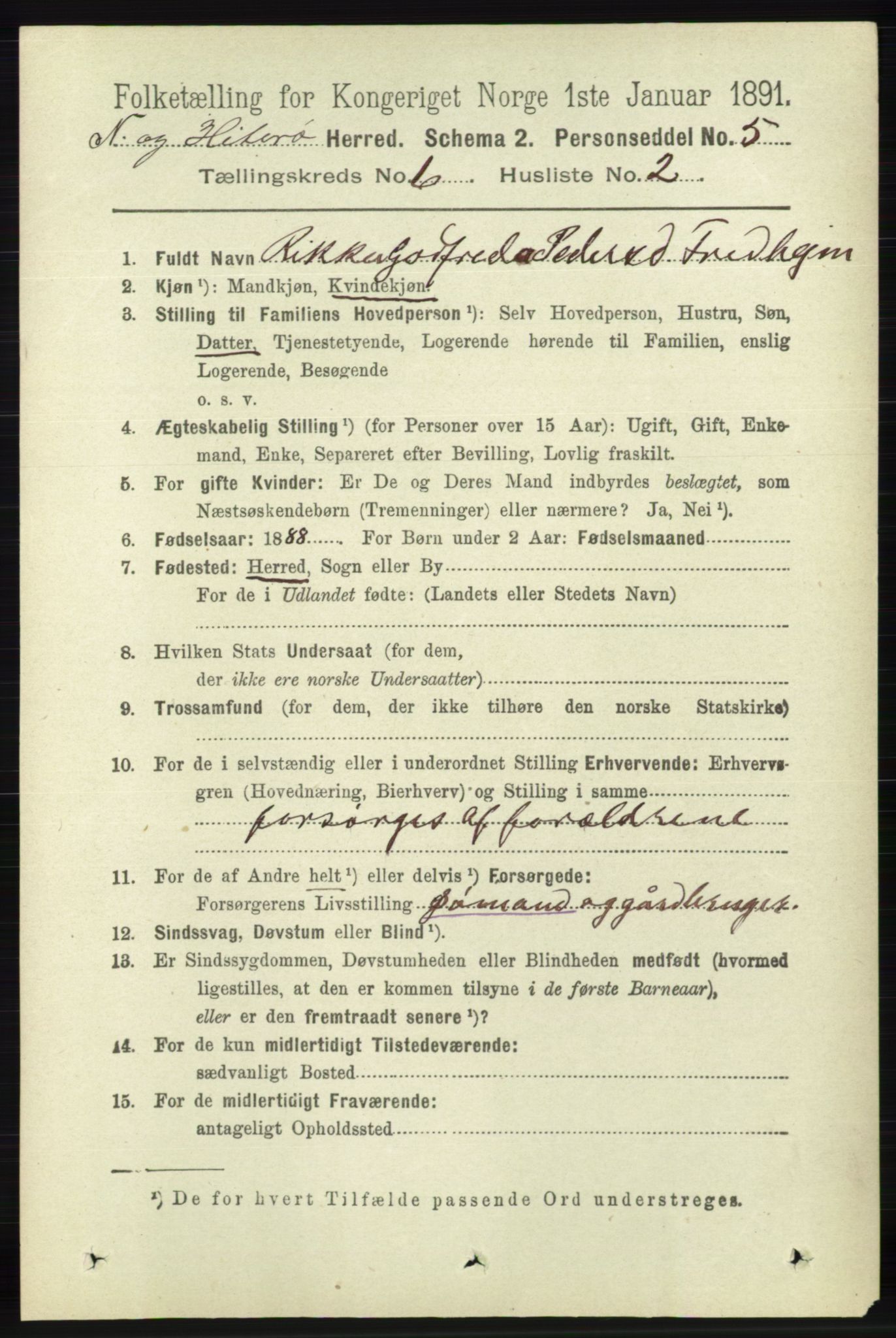 RA, 1891 census for 1043 Hidra og Nes, 1891, p. 2252