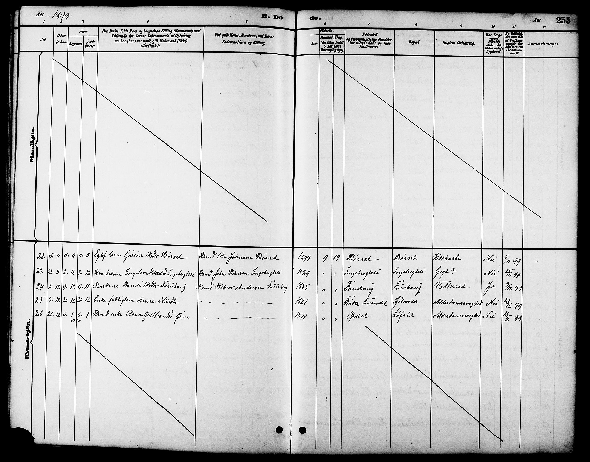 Ministerialprotokoller, klokkerbøker og fødselsregistre - Møre og Romsdal, SAT/A-1454/598/L1078: Parish register (copy) no. 598C03, 1892-1909, p. 255
