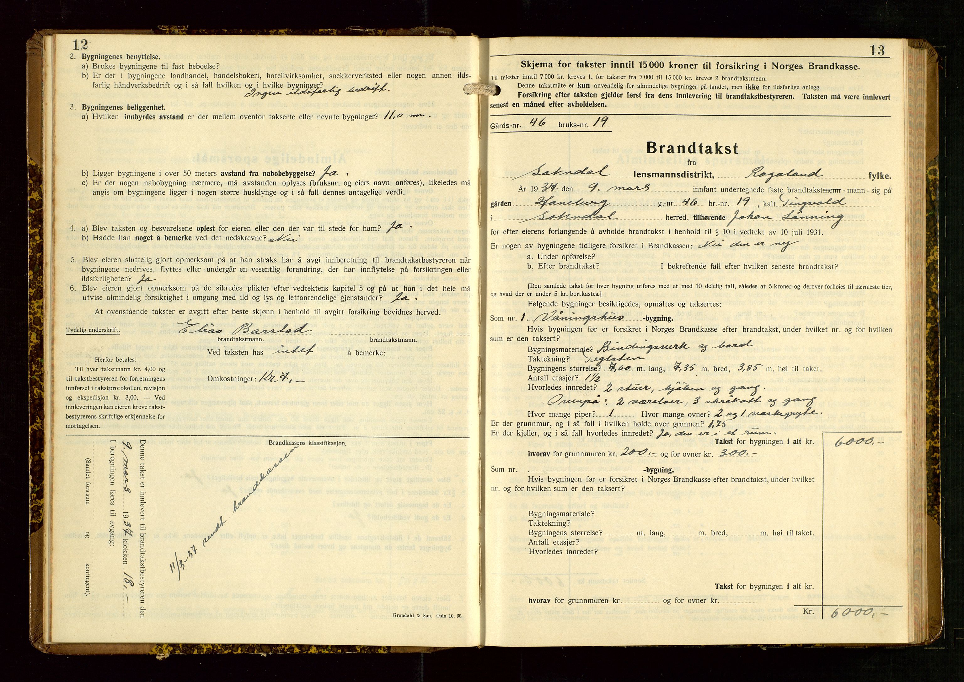 Sokndal lensmannskontor, AV/SAST-A-100417/Gob/L0008: "Brandtakst-Protokoll", 1937-1955, p. 12-13